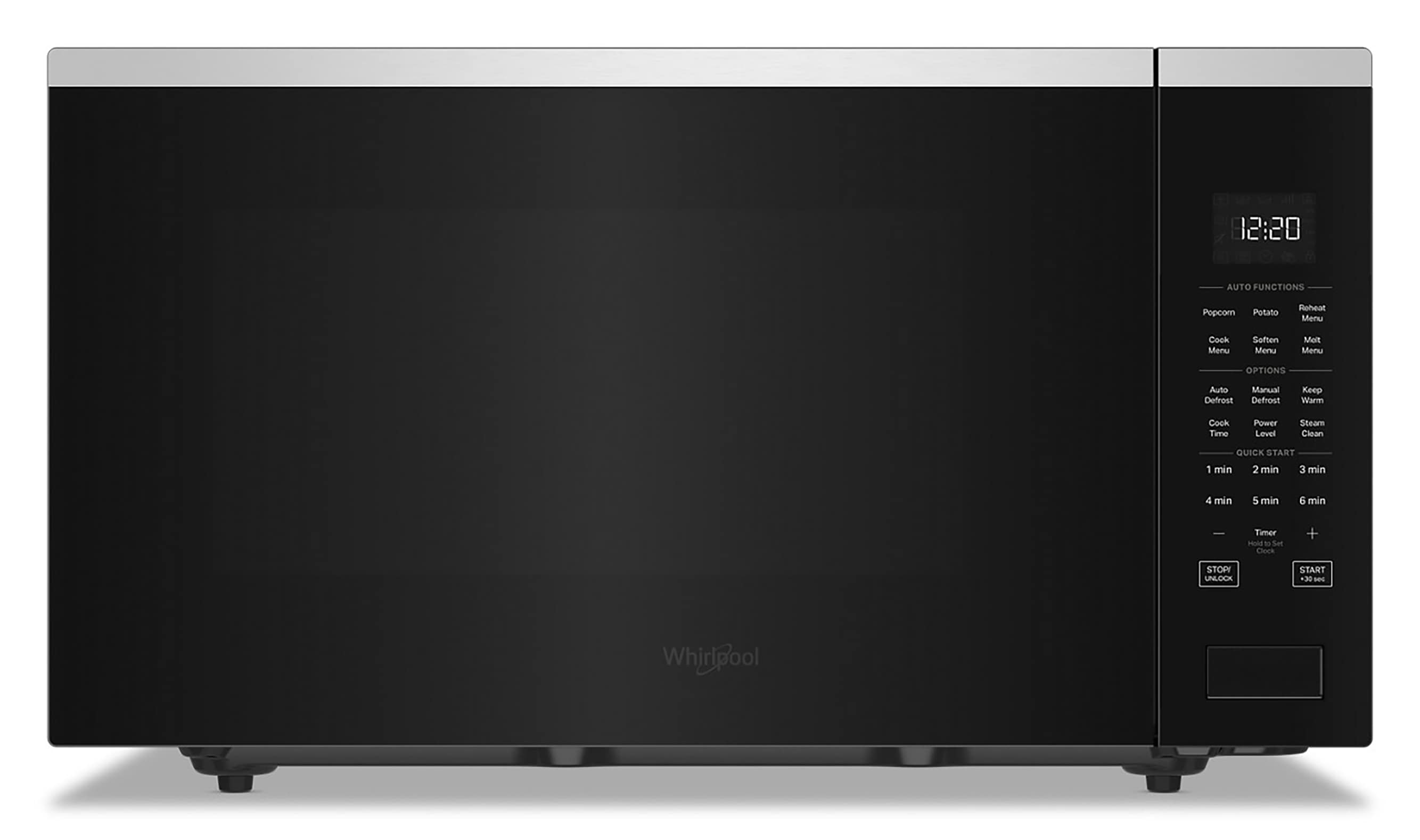 Microondas de encimera Whirlpool de 2.2 pies cúbicos (Más de 1.5 pies cúbicos) con controles de cocción por sensor de 1700 vatios, acabado en acero inoxidable resistente a las huellas dactilares.