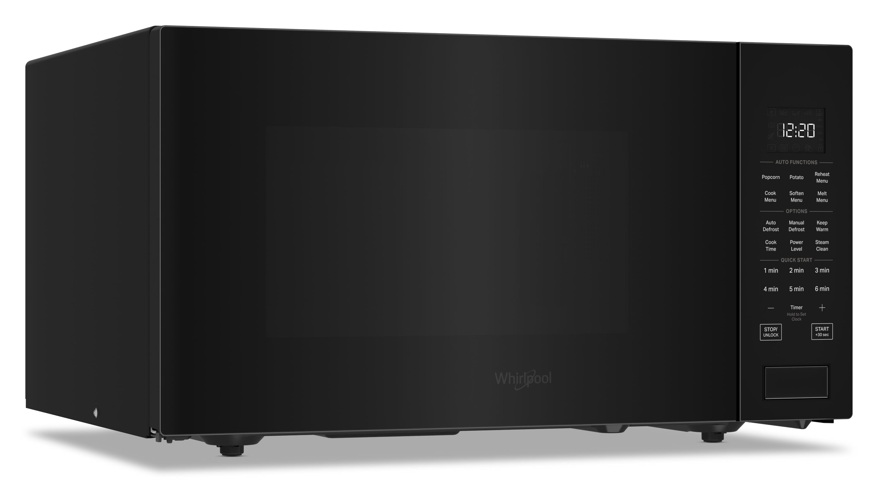 Microondas de mostrador Whirlpool de 1.6 pies cúbicos (más de 1.5 pies cúbicos) con controles de cocción con sensor de 1700 watts (Negro) WMCS7022RB