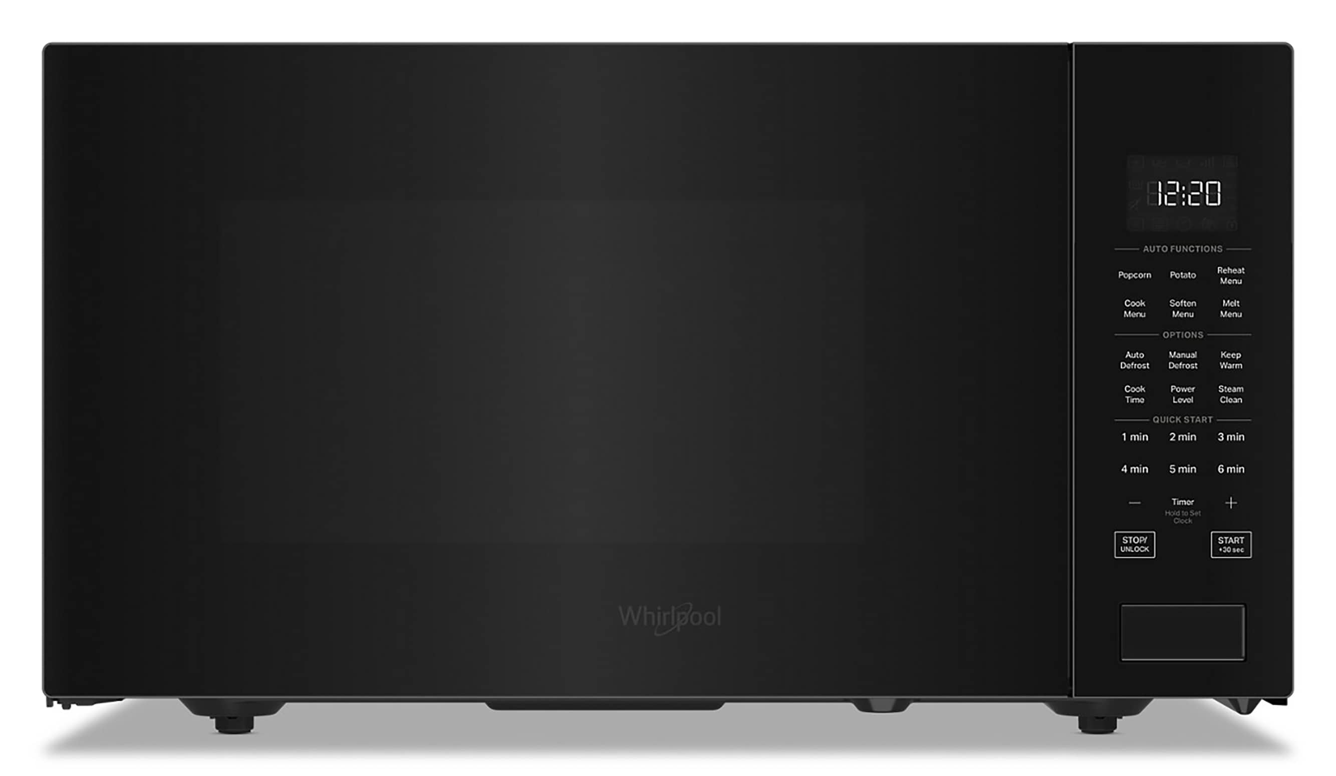Microondas de mostrador Whirlpool de 1.6 pies cúbicos (más de 1.5 pies cúbicos) con controles de cocción con sensor de 1700 watts (Negro) WMCS7022RB