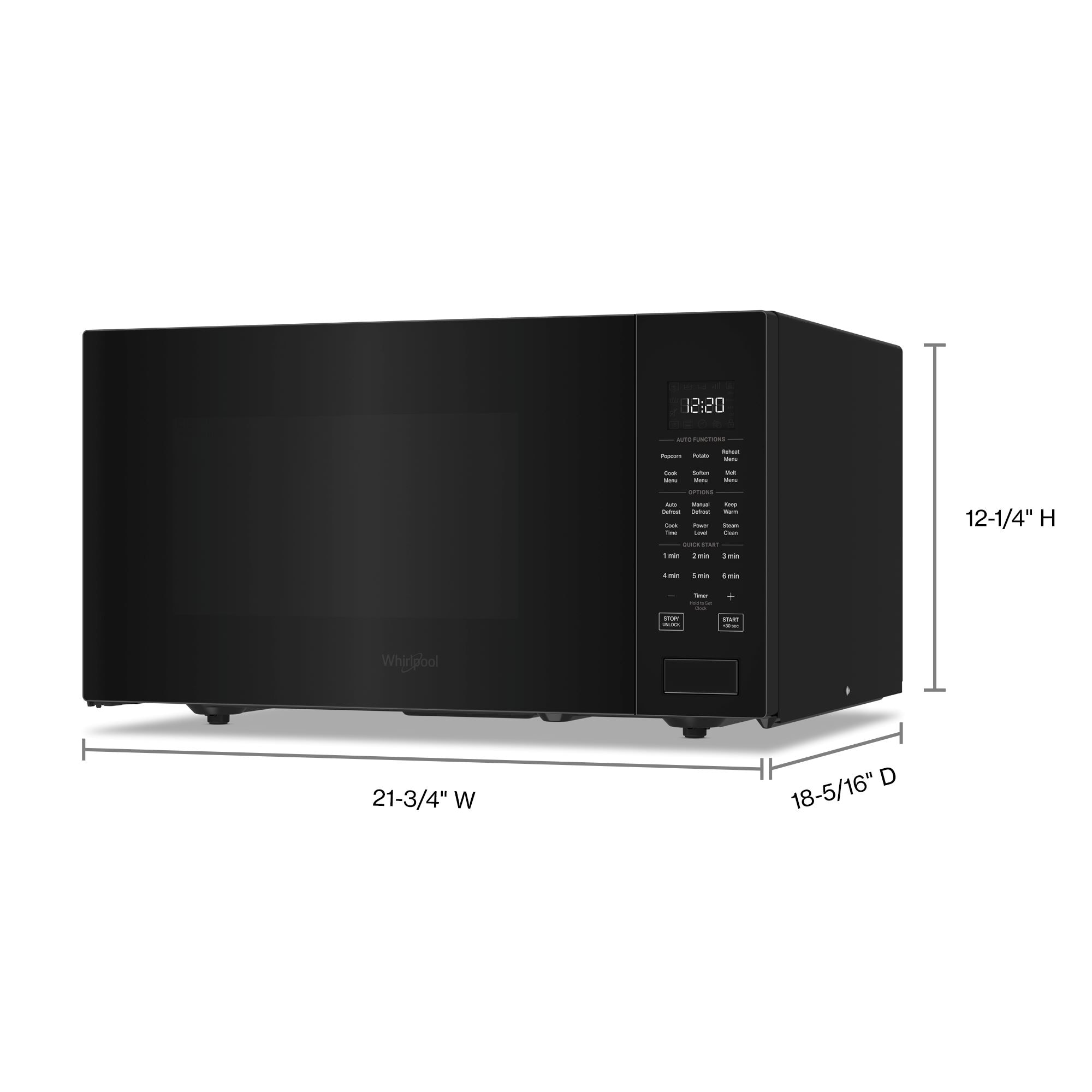 Microondas de mostrador Whirlpool de 1.6 pies cúbicos (más de 1.5 pies cúbicos) con controles de cocción con sensor de 1700 watts (Negro) WMCS7022RB