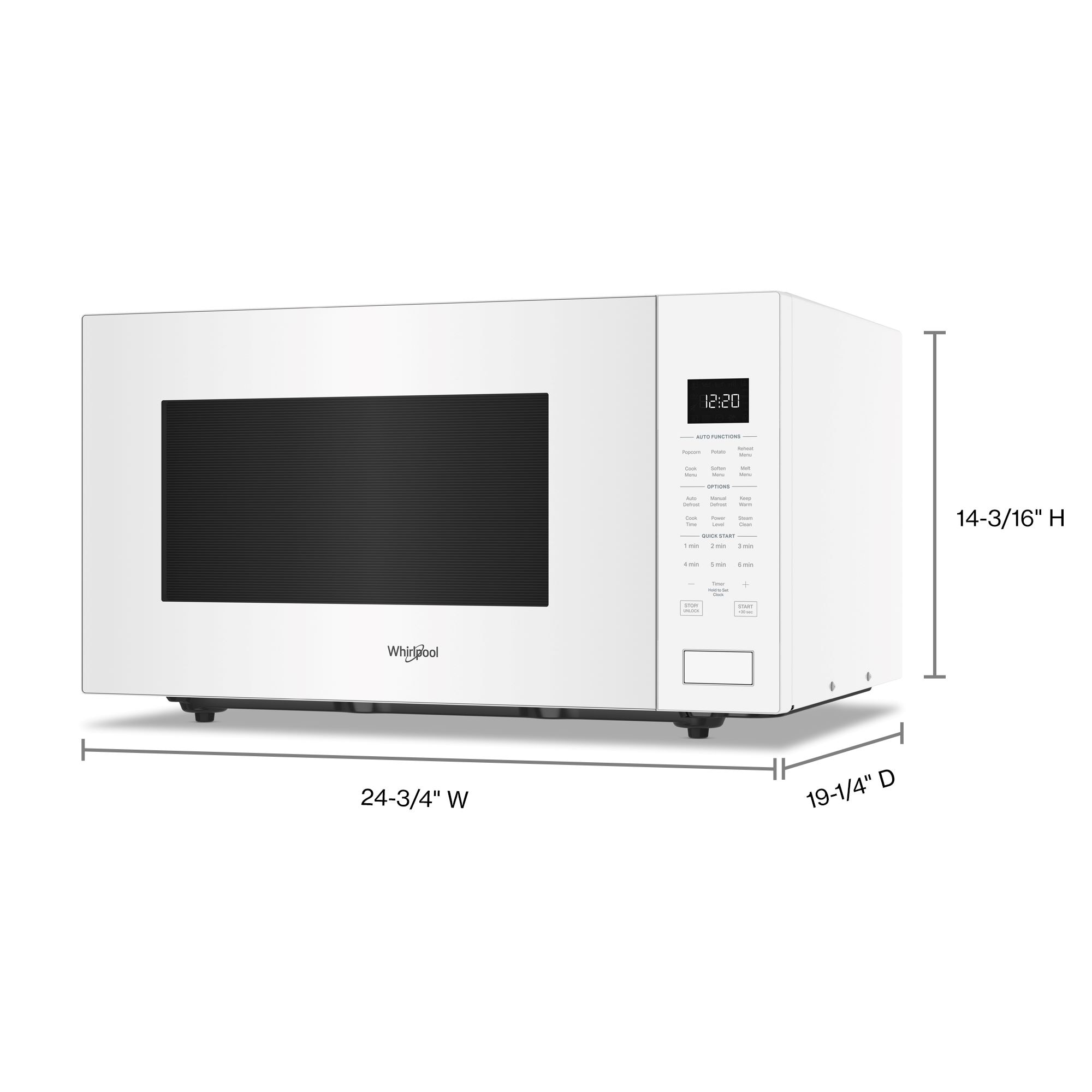 Microondas de encimera Whirlpool de 2.2 pies cúbicos (más de 1.5 pies cúbicos) con controles de cocción por sensor de 1700 vatios (Blanco) WMCS7024RW