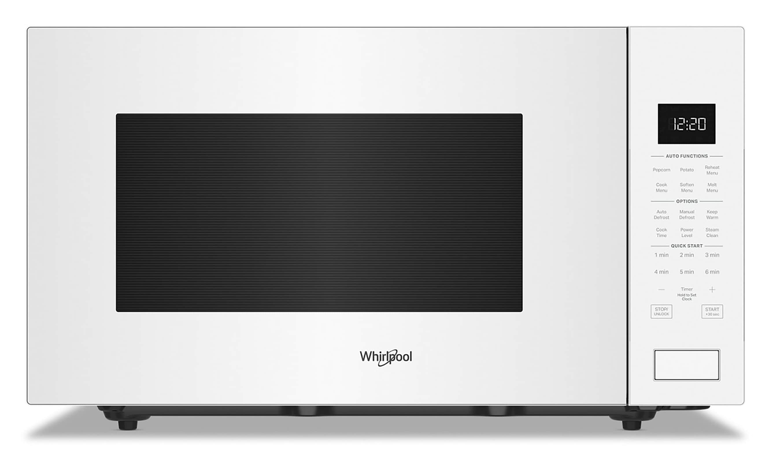 Microondas de encimera Whirlpool de 2.2 pies cúbicos (más de 1.5 pies cúbicos) con controles de cocción por sensor de 1700 vatios (Blanco) WMCS7024RW