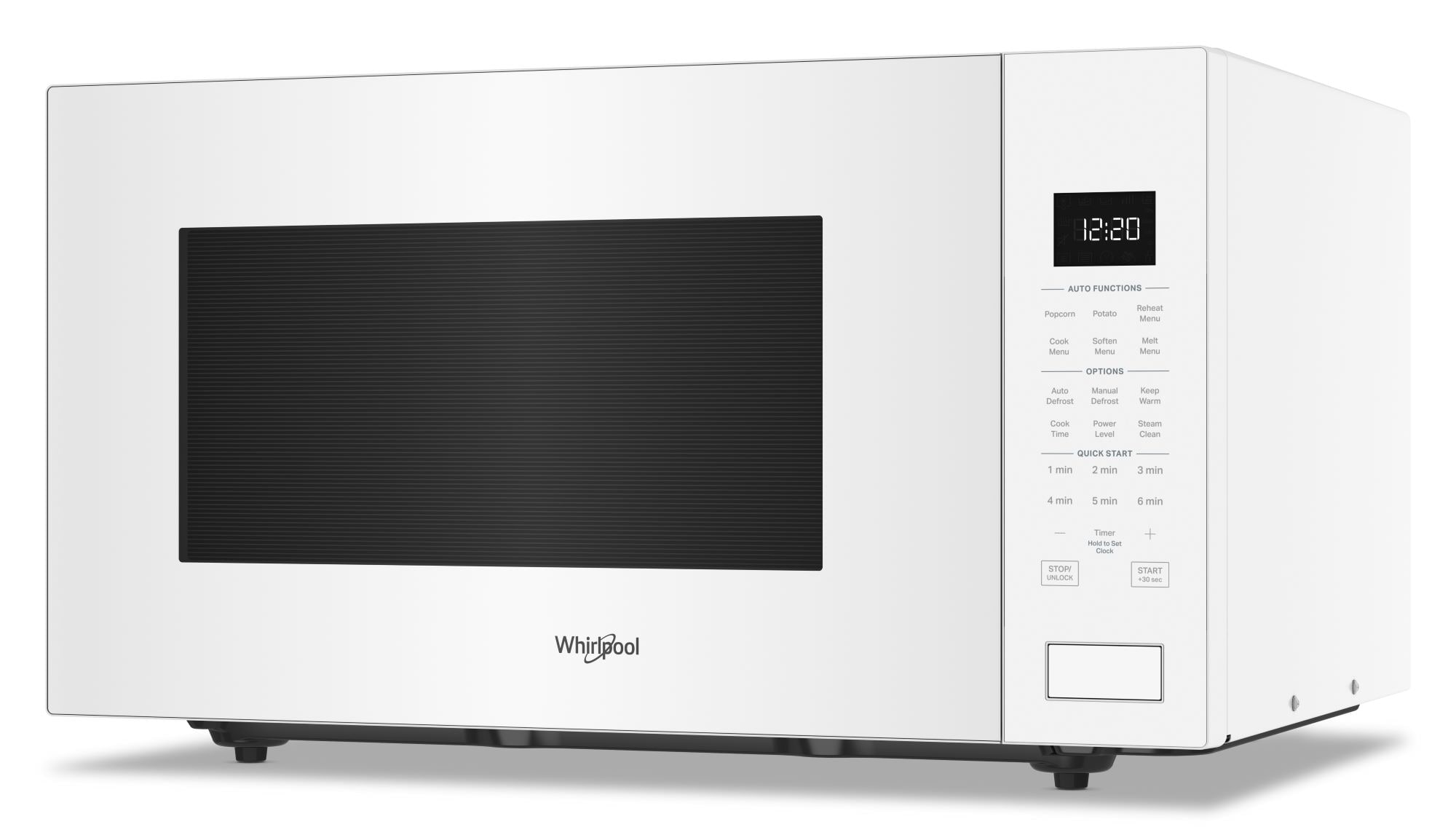 Microondas de encimera Whirlpool de 2.2 pies cúbicos (más de 1.5 pies cúbicos) con controles de cocción por sensor de 1700 vatios (Blanco) WMCS7024RW