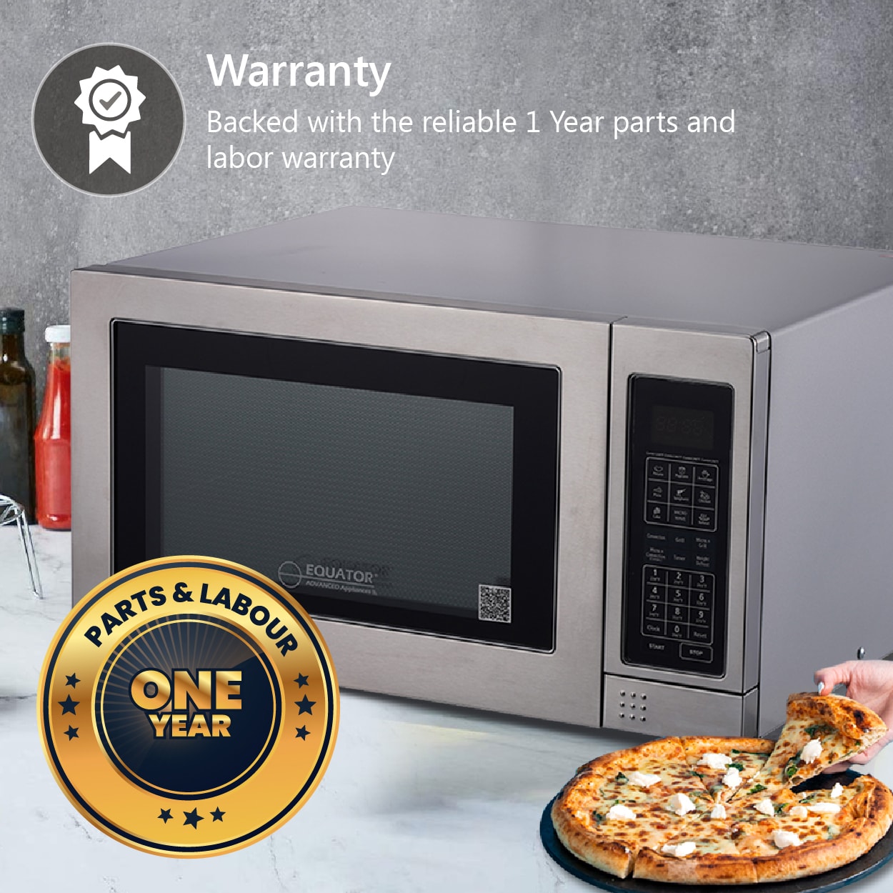 Horno Microondas de Convección y Parrilla Híbrido Avanzado Equator, 1.2 pies cúbicos, 1500 watts  de Potencia, Modelo CMO 1200 (Acero Inoxidable)
