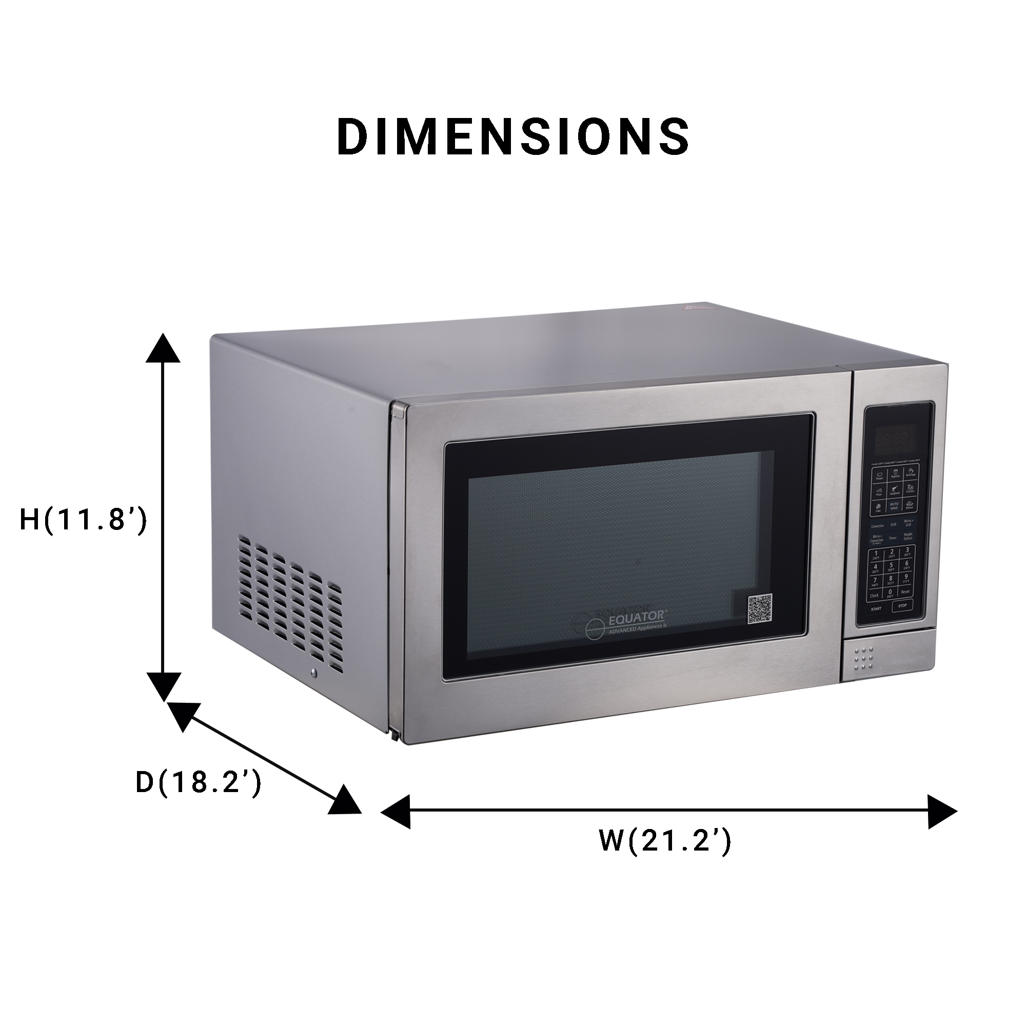 Horno Microondas de Convección y Parrilla Híbrido Avanzado Equator, 1.2 pies cúbicos, 1500 watts  de Potencia, Modelo CMO 1200 (Acero Inoxidable)