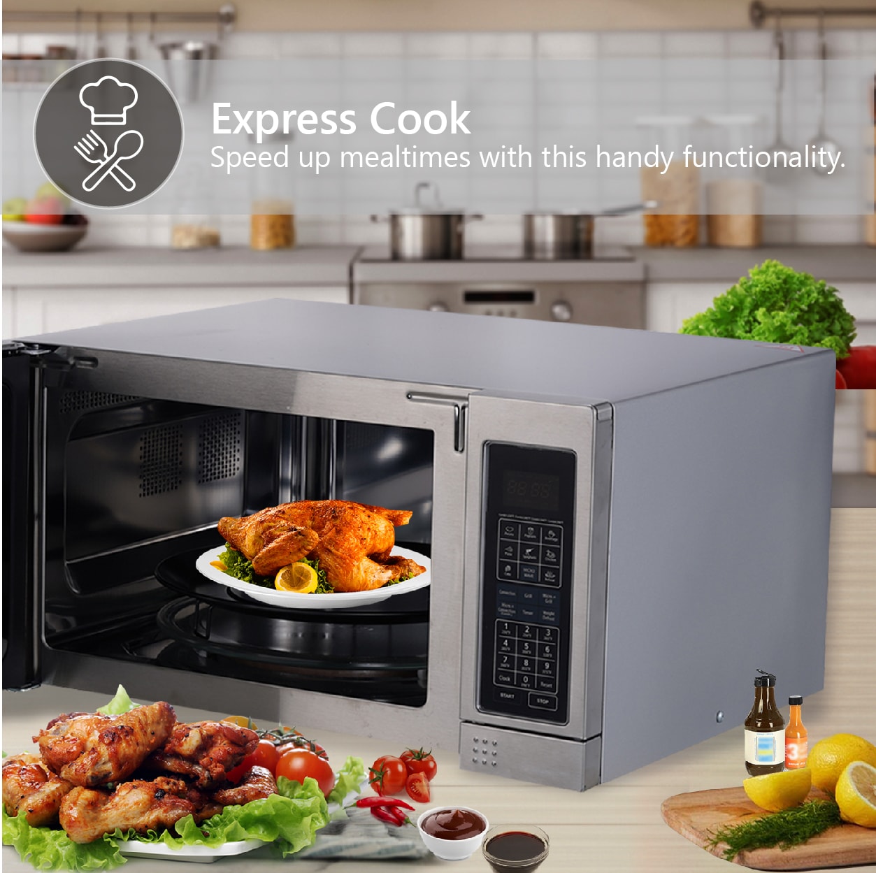 Horno Microondas de Convección y Parrilla Híbrido Avanzado Equator, 1.2 pies cúbicos, 1500 watts  de Potencia, Modelo CMO 1200 (Acero Inoxidable)