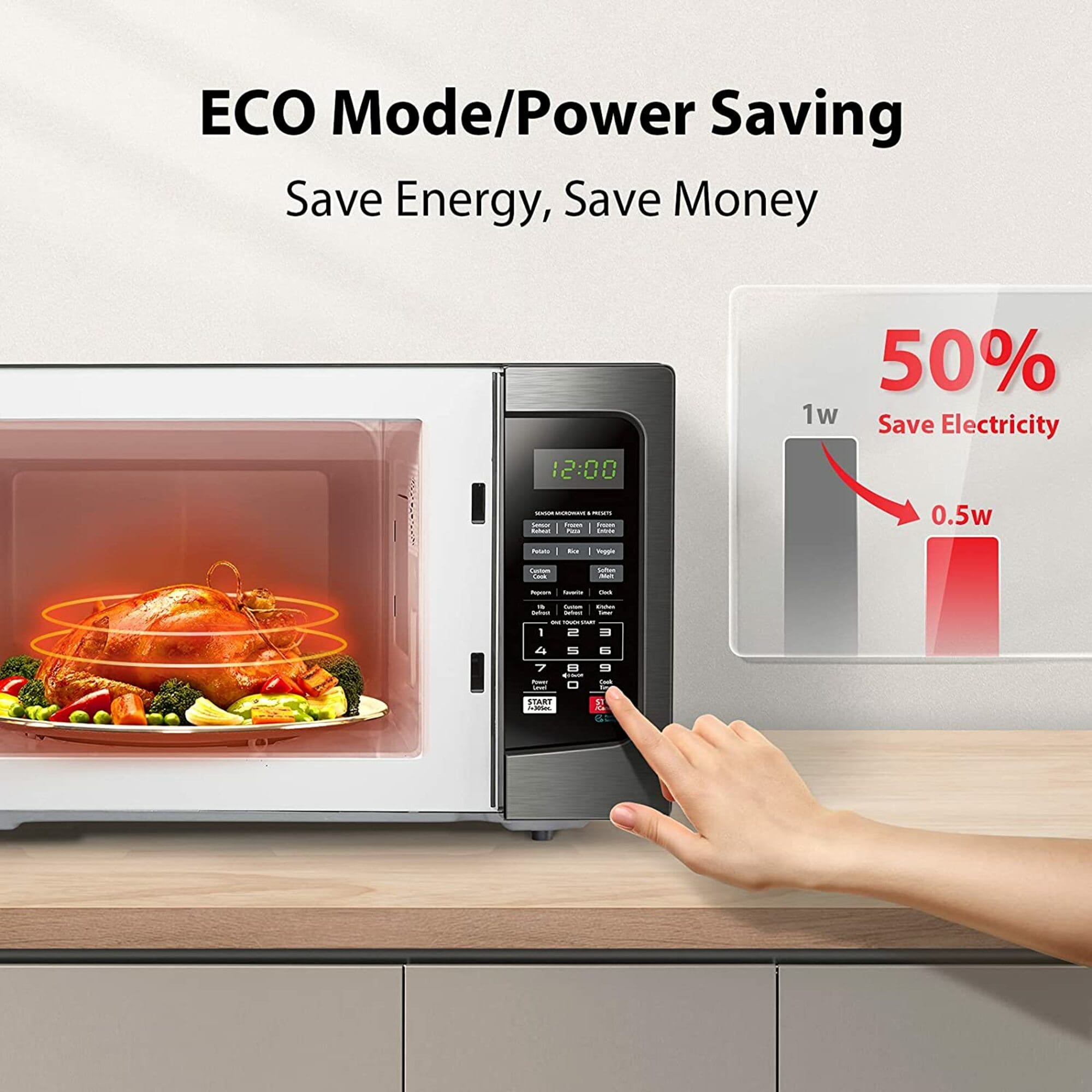 Horno de microondas de 1.2 pies cúbicos, 1000 vatios de potencia, de tamaño mediano para encimera (acero inoxidable negro) EM131A5C-BS