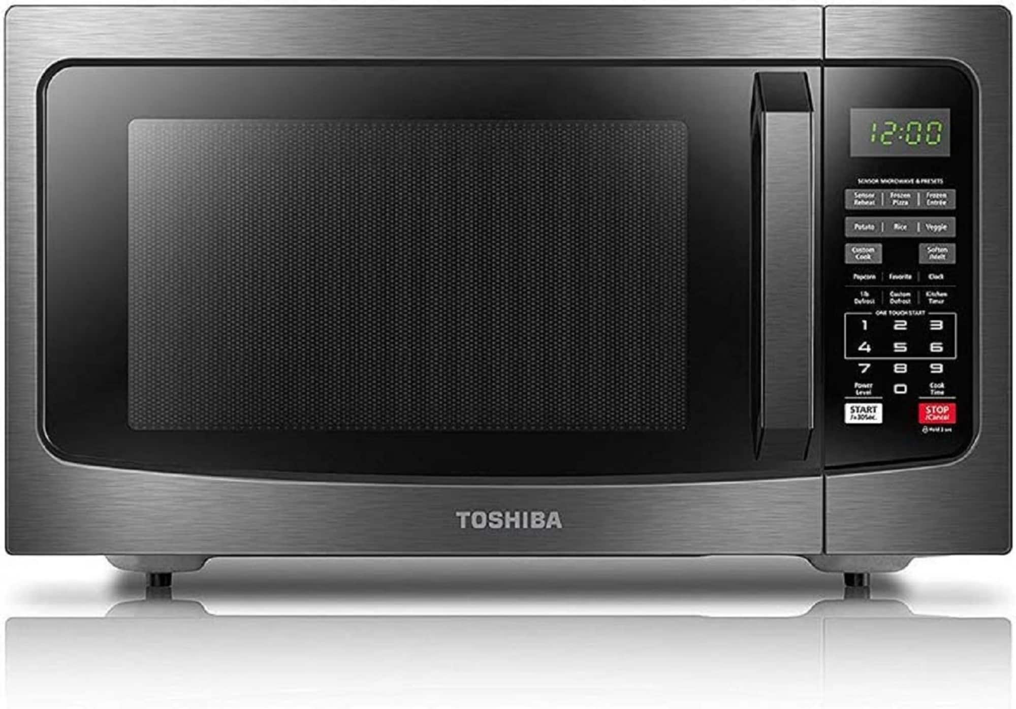 Horno de microondas de 1.2 pies cúbicos, 1000 vatios de potencia, de tamaño mediano para encimera (acero inoxidable negro) EM131A5C-BS