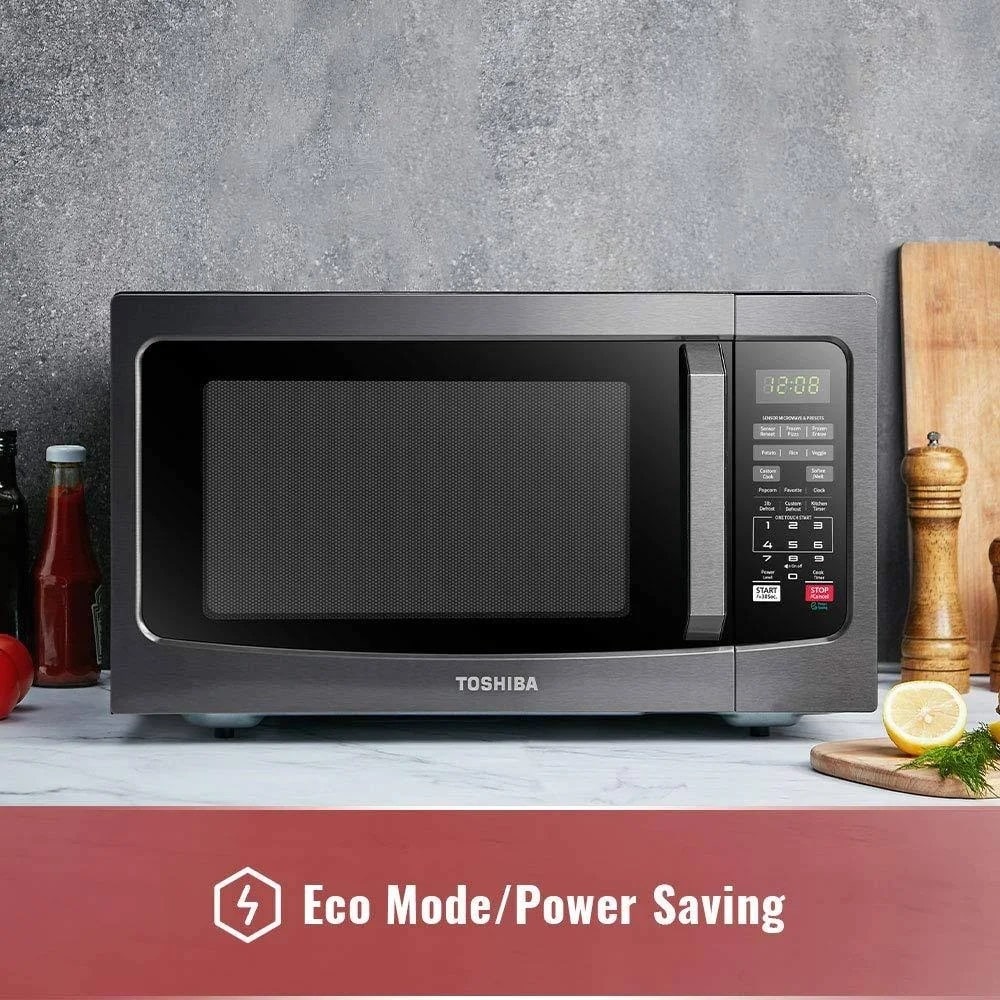 Horno de microondas de 1.2 pies cúbicos, 1000 vatios de potencia, de tamaño mediano para encimera (acero inoxidable negro) EM131A5C-BS