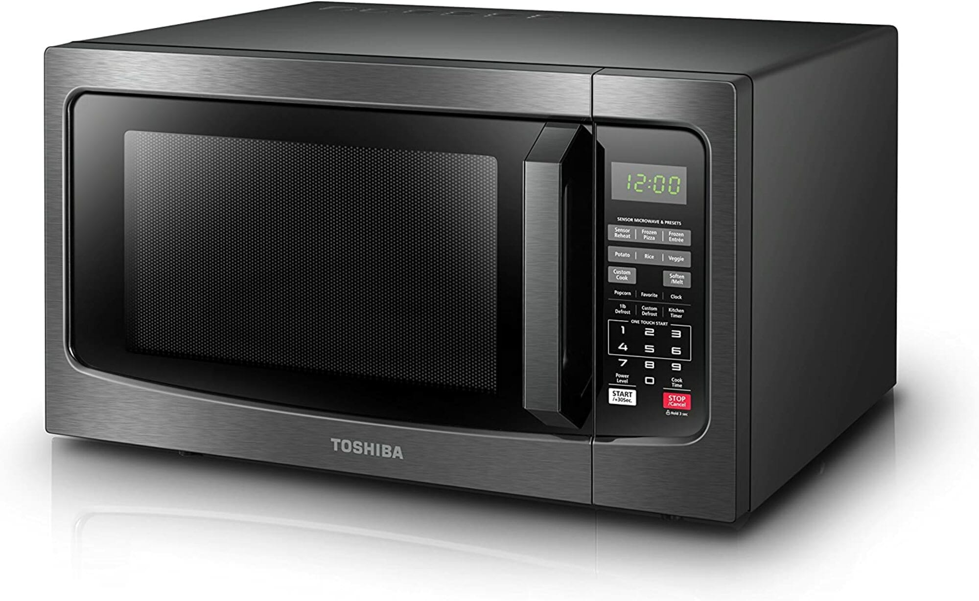 Horno de microondas de 1.2 pies cúbicos, 1000 vatios de potencia, de tamaño mediano para encimera (acero inoxidable negro) EM131A5C-BS