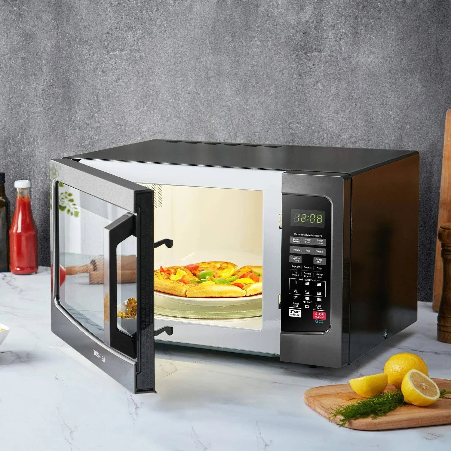 Horno de microondas de 1.2 pies cúbicos, 1000 vatios de potencia, de tamaño mediano para encimera (acero inoxidable negro) EM131A5C-BS