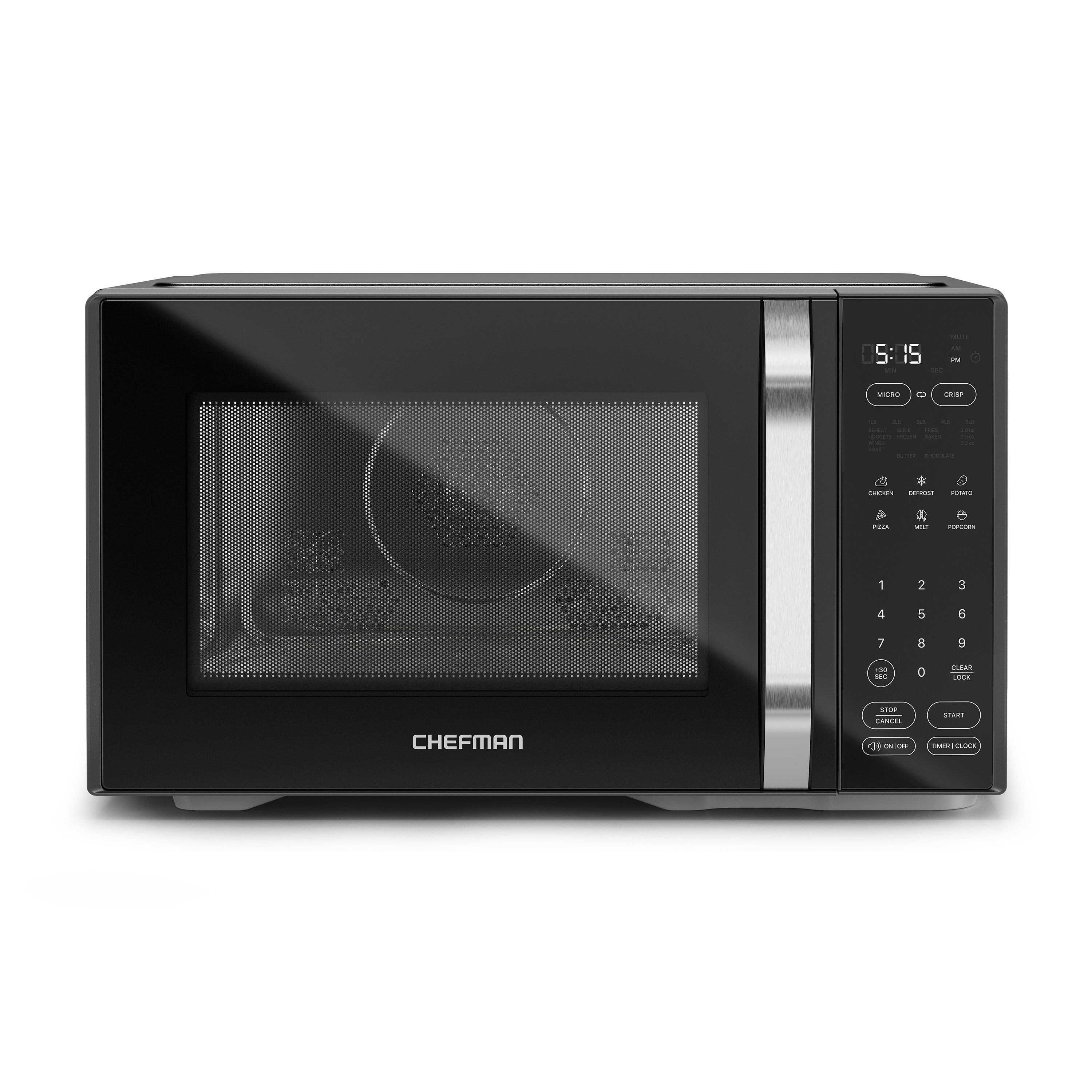 Microondas de convección con freidora de aire de 1.1 pies cúbicos y 1800 watts en negro.