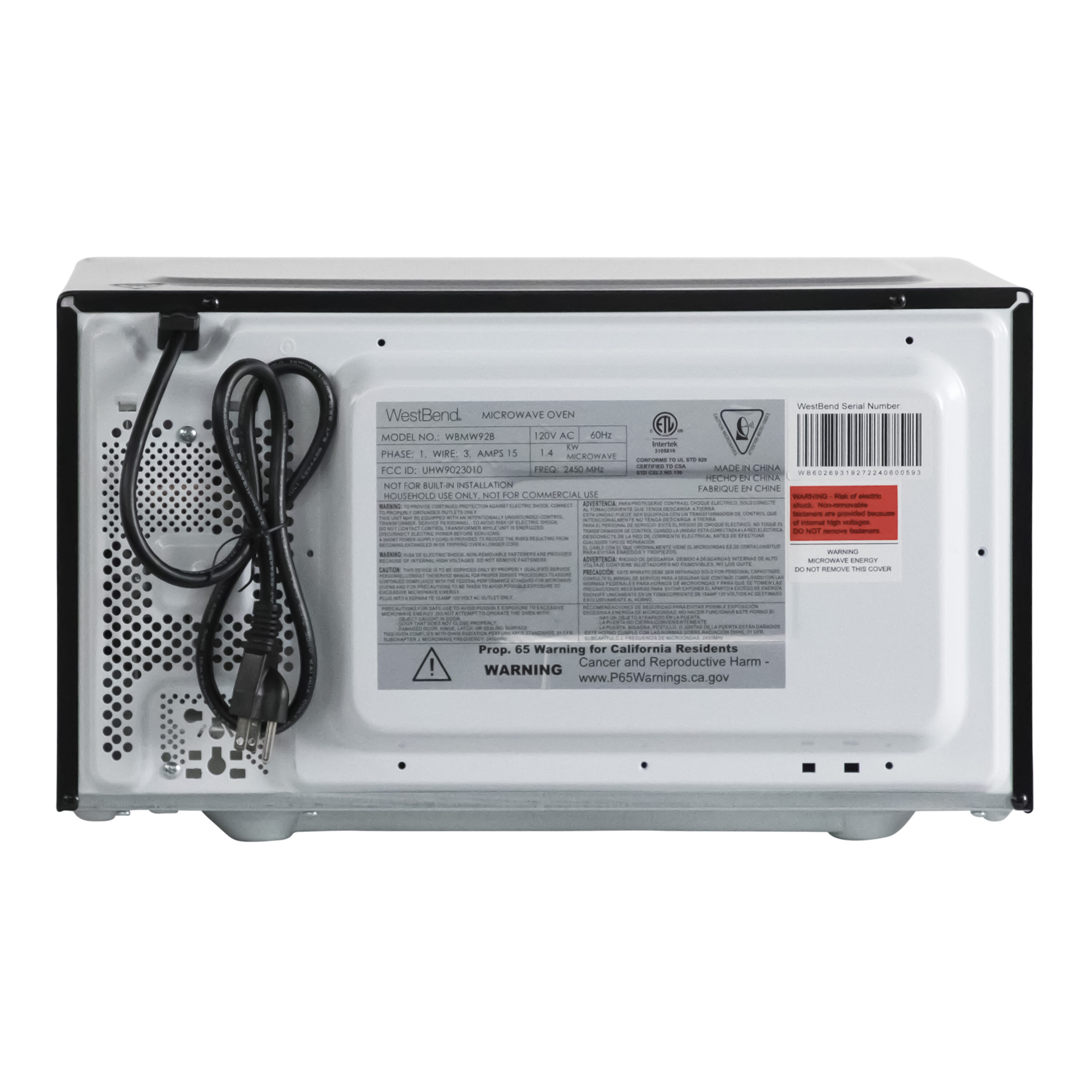 Microondas de encimera West Bend de 0.9 pies cúbicos (menos de 1.5 pies cúbicos) y 900 watts (Negro) WBMW92B