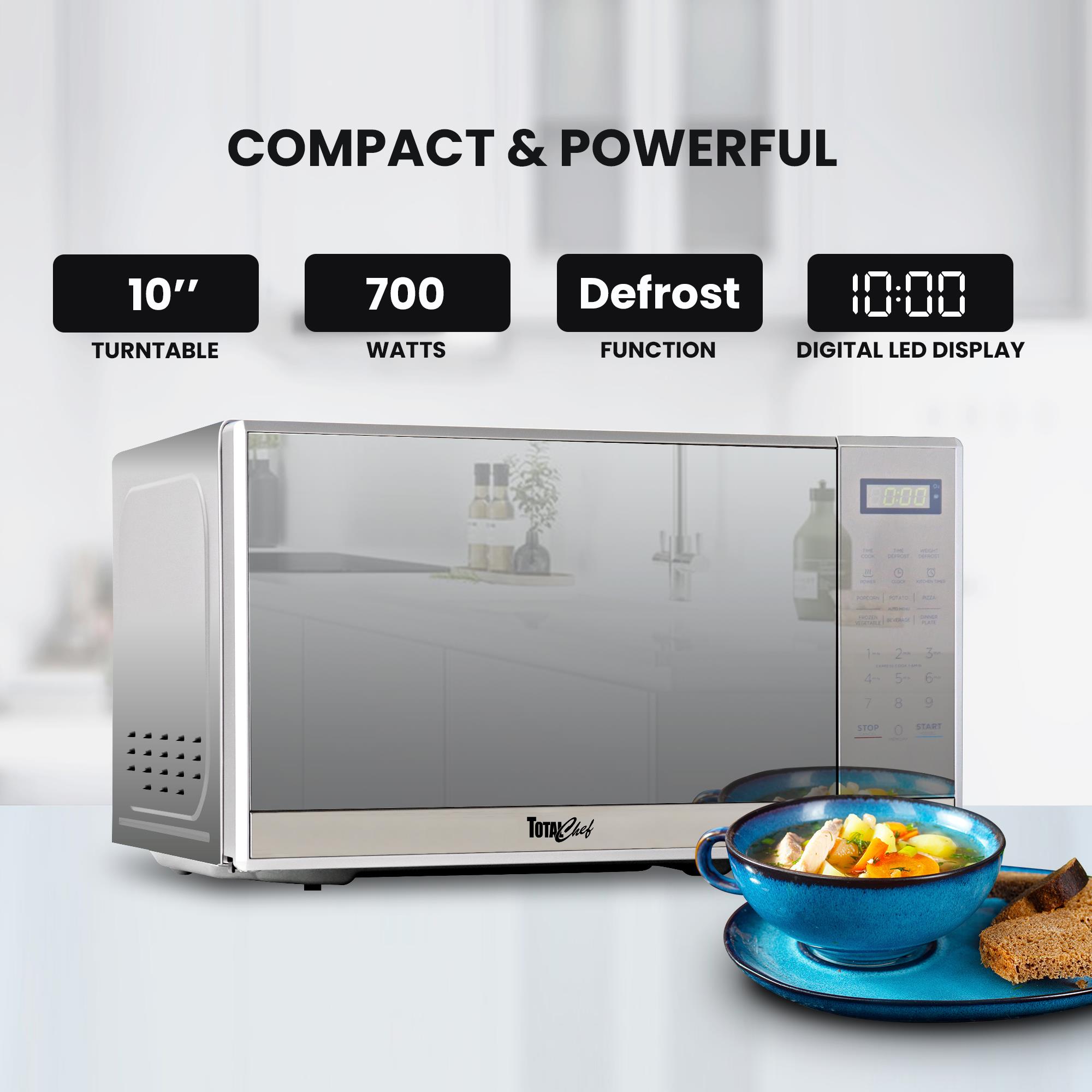Horno de Microondas de Encimera de Acero Inoxidable con Control Digital de 6 Modos de Cocción Preestablecidos y Capacidad de 0.7 pies cúbicos