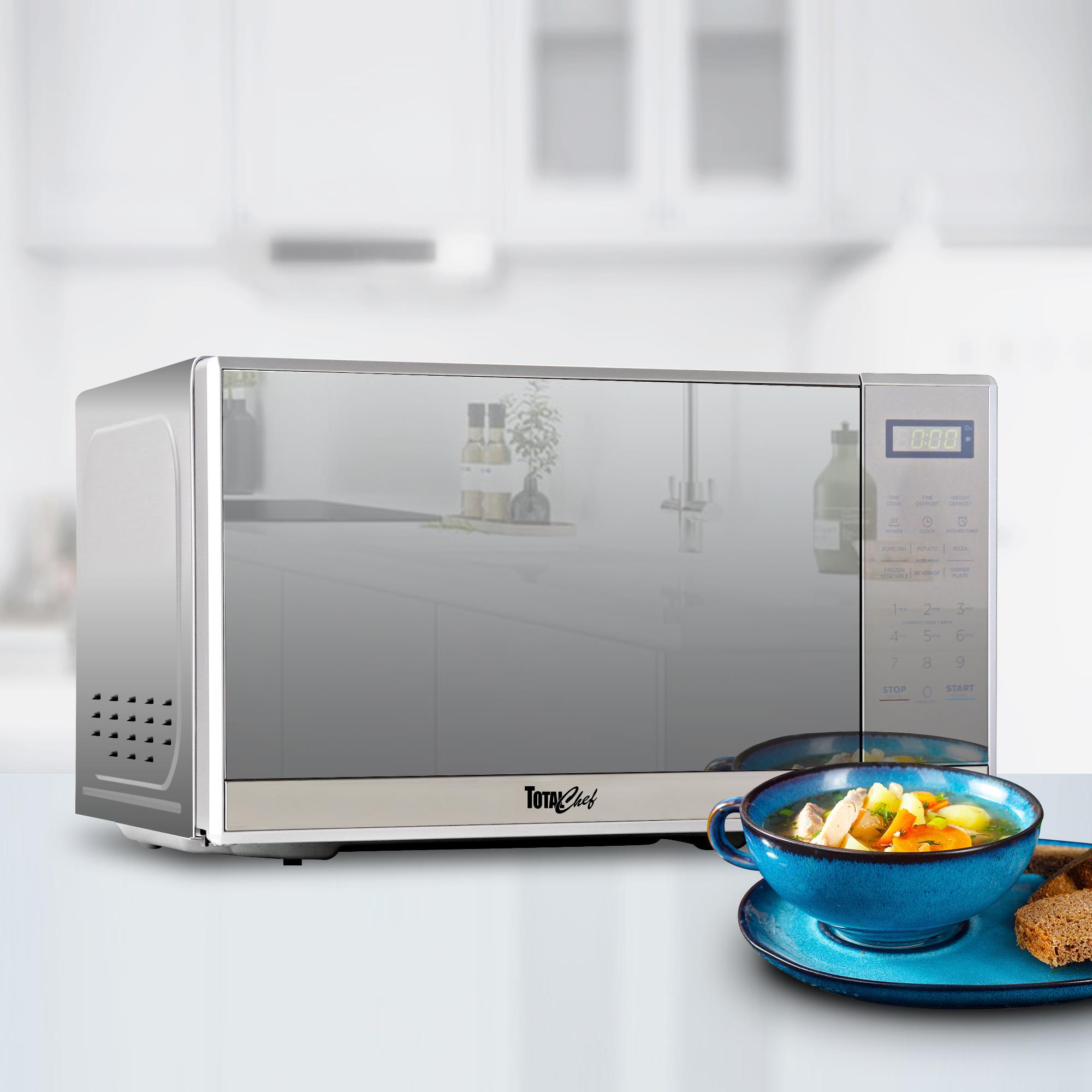 Horno de Microondas de Encimera de Acero Inoxidable con Control Digital de 6 Modos de Cocción Preestablecidos y Capacidad de 0.7 pies cúbicos
