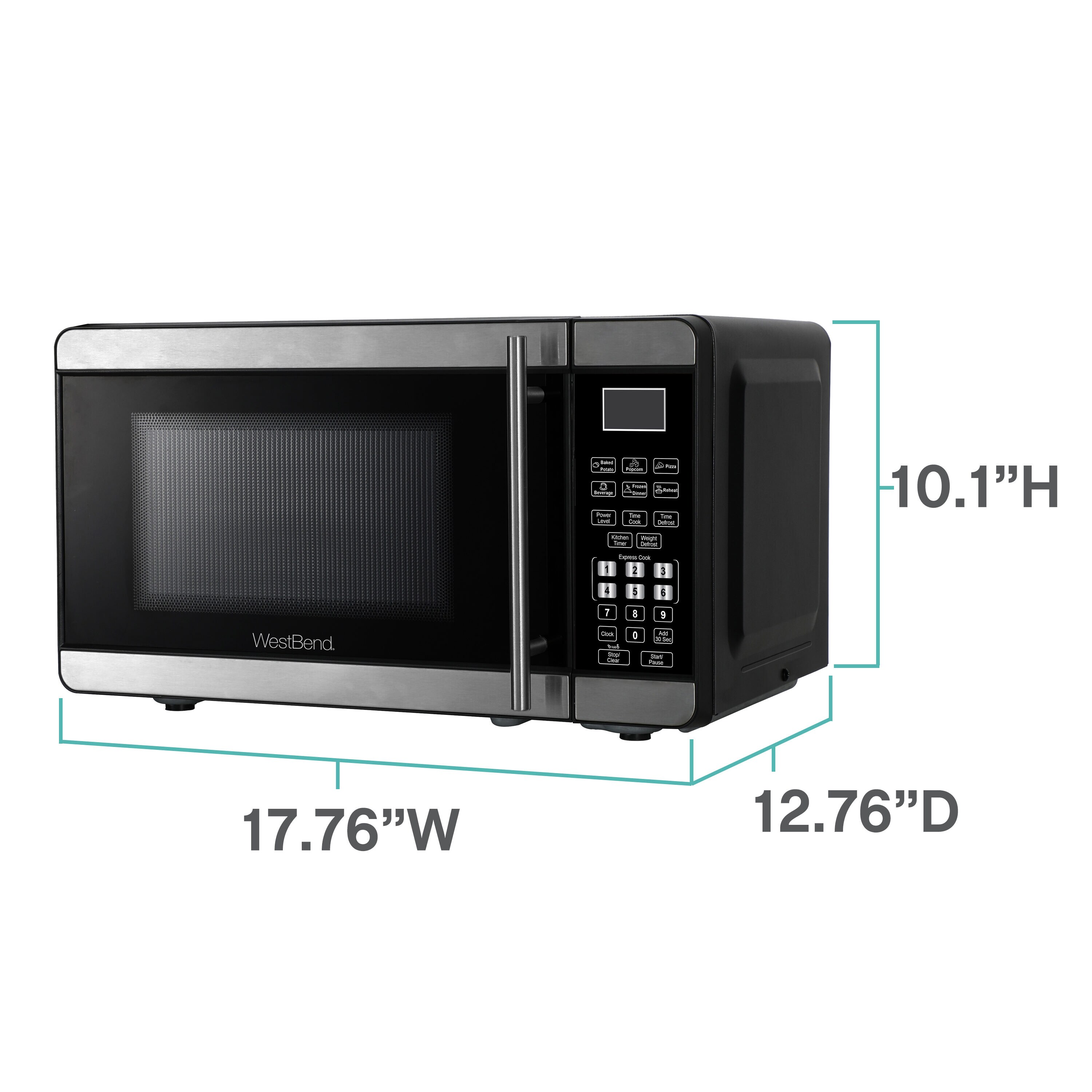 Horno de Microondas de 0.7 pies cúbicos (Menos de 1.5 pies cúbicos) de 700 vatios para encimera (Acero Inoxidable) de West Bend