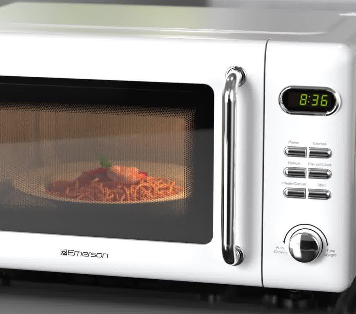 Horno de Microondas de Mostrador Blanco Pequeño de 0.7 pies cúbicos (Menos de 1.5 pies cúbicos) y 700 watts de Emerson Radio