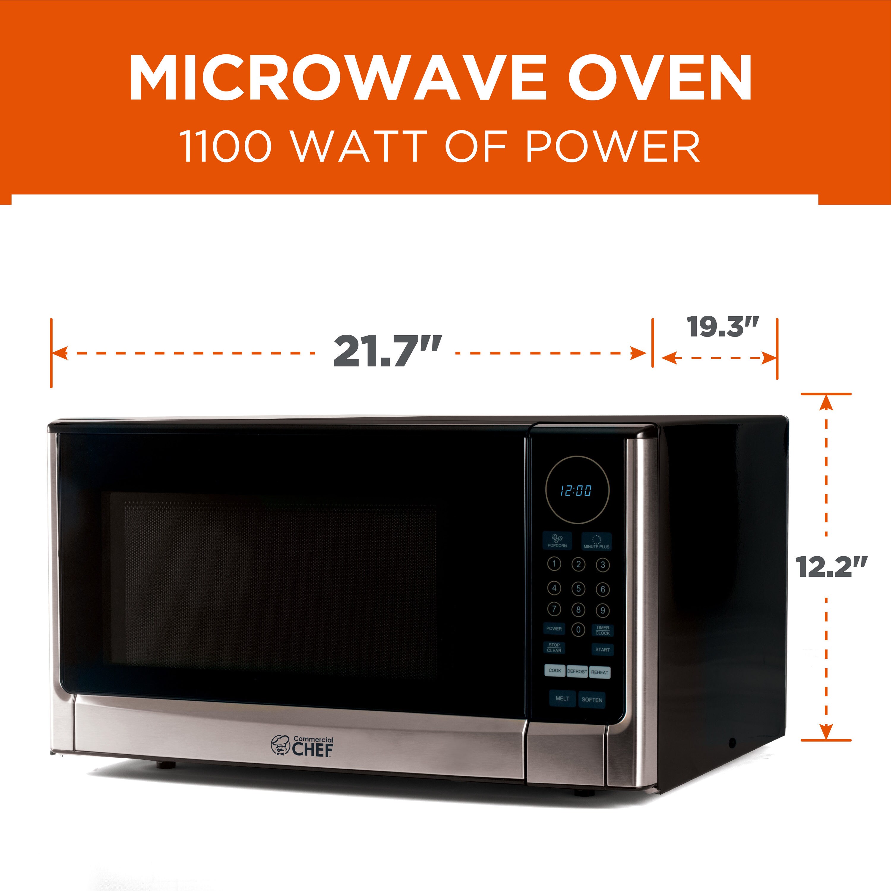 Microondas de mostrador de 1.4 pies cúbicos 1100 vatios de potencia media (Negro/Acero inoxidable)