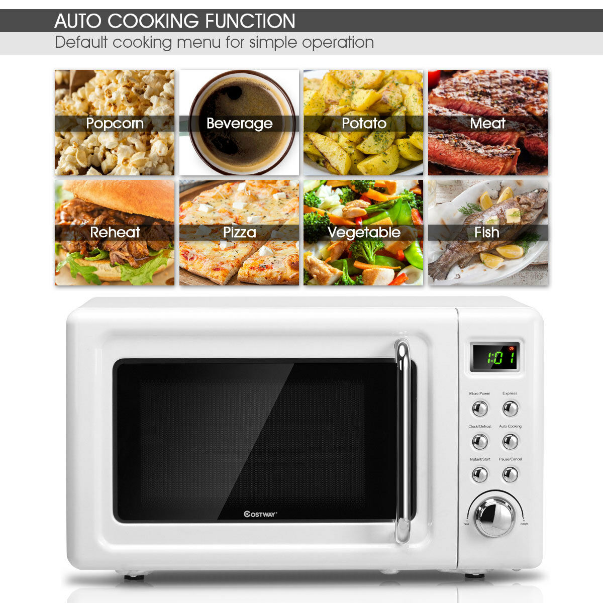 Microondas de mostrador Costway de 0.7 pies cúbicos (menos de 1.5 pies cúbicos) y 700 watts (blanco) EP23853WH