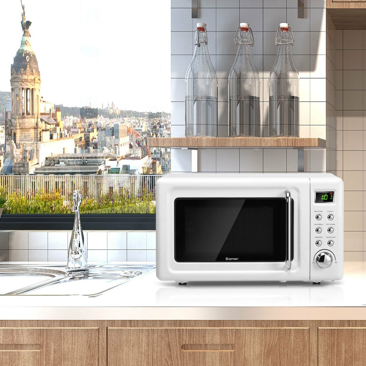 Microondas de mostrador Costway de 0.7 pies cúbicos (menos de 1.5 pies cúbicos) y 700 watts (blanco) EP23853WH