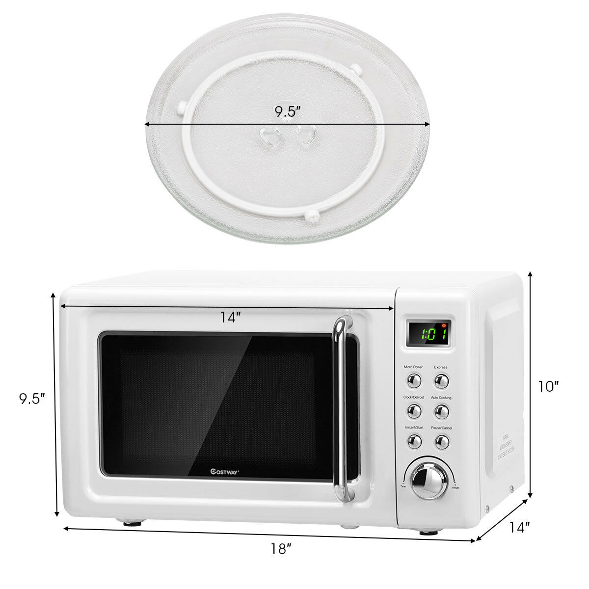 Microondas de mostrador Costway de 0.7 pies cúbicos (menos de 1.5 pies cúbicos) y 700 watts (blanco) EP23853WH