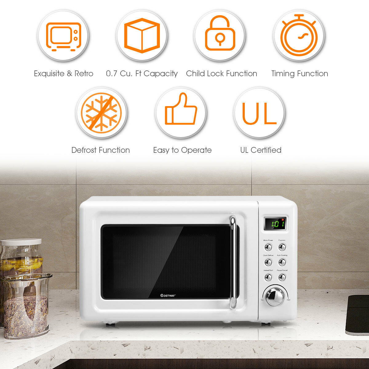 Microondas de mostrador Costway de 0.7 pies cúbicos (menos de 1.5 pies cúbicos) y 700 watts (blanco) EP23853WH