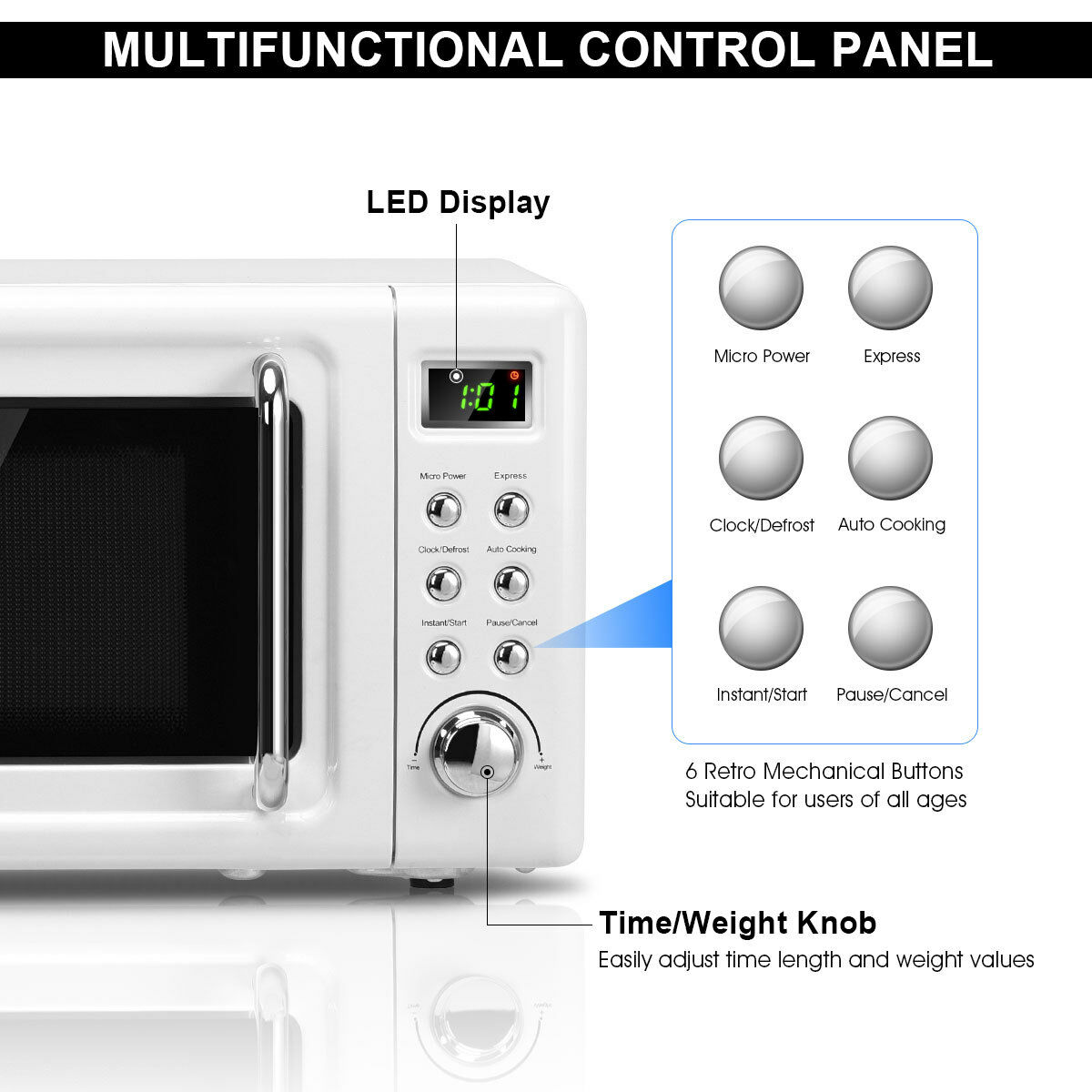Microondas de mostrador Costway de 0.7 pies cúbicos (menos de 1.5 pies cúbicos) y 700 watts (blanco) EP23853WH