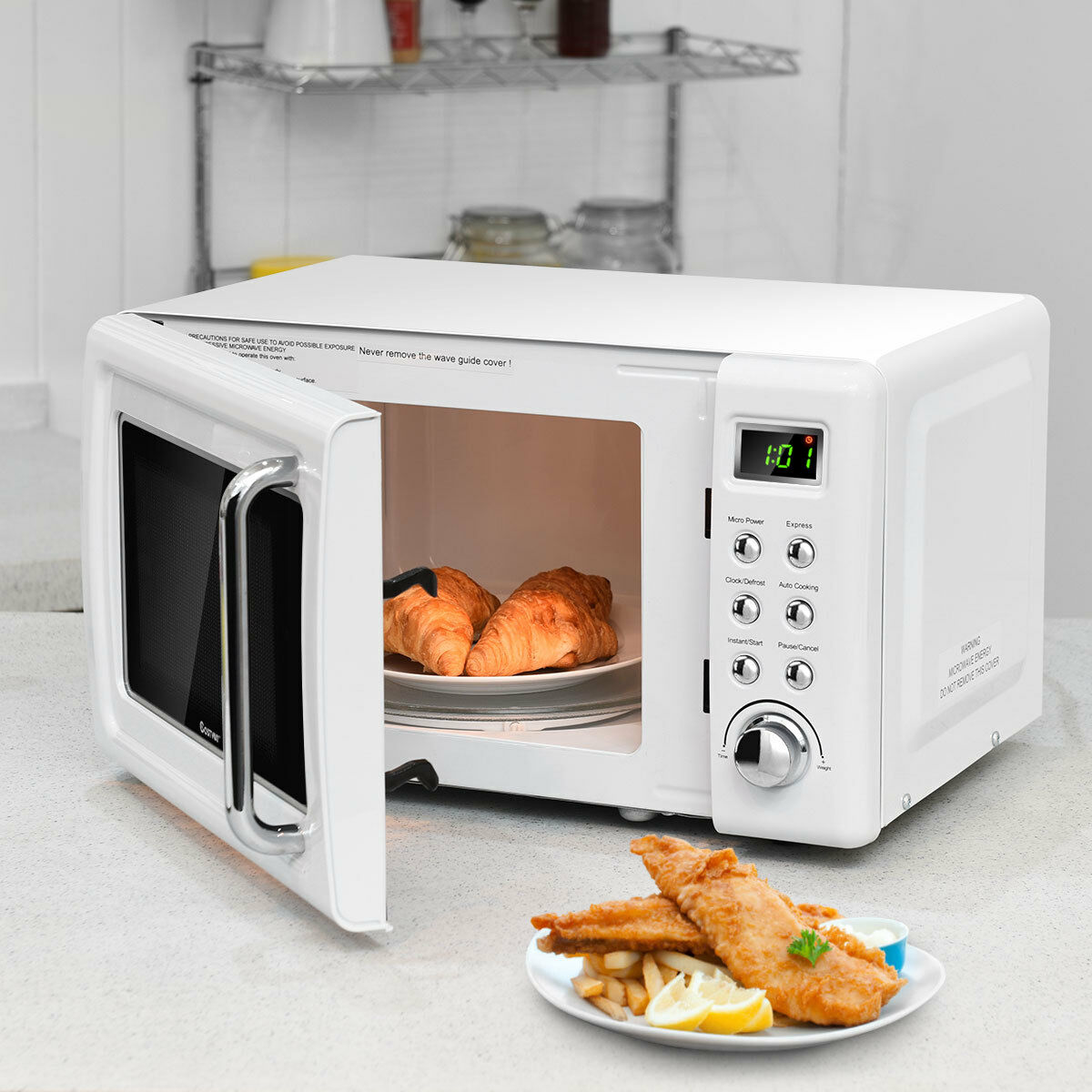 Microondas de mostrador Costway de 0.7 pies cúbicos (menos de 1.5 pies cúbicos) y 700 watts (blanco) EP23853WH