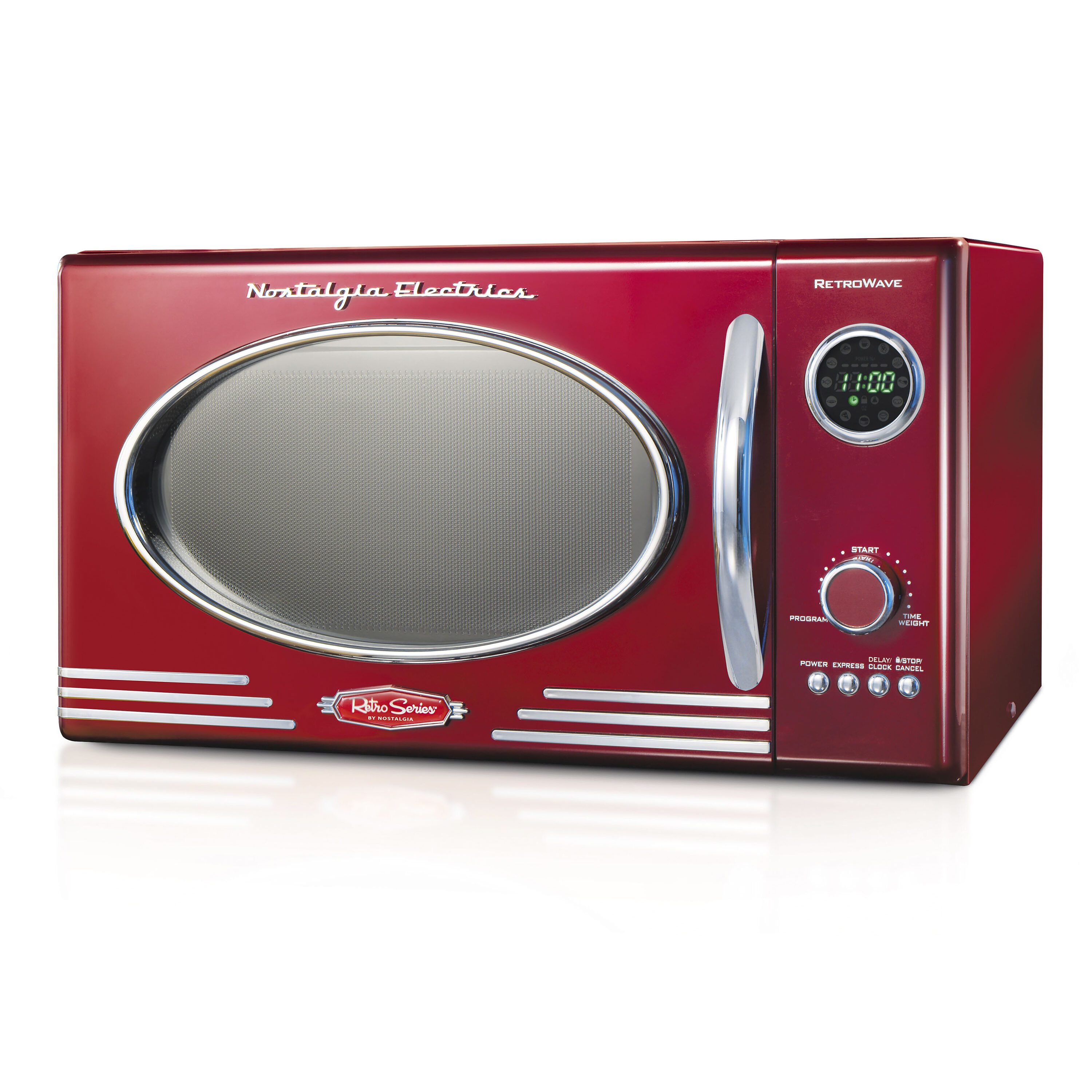 Microondas de encimera retro de 0.9 pies cúbicos (menos de 1.5 pies cúbicos) y 800 vatios (rojo) NRMO9RR