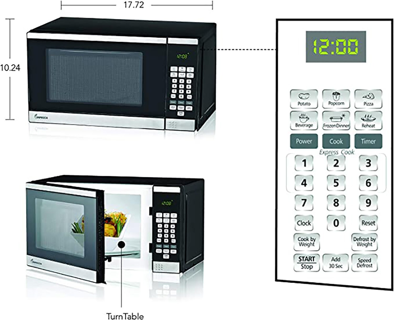 Horno de microondas de encimera de acero inoxidable de 0.7 pies cúbicos (menos de 1.5 pies cúbicos) y 700 vatios Impecca (WCM0771ST697)