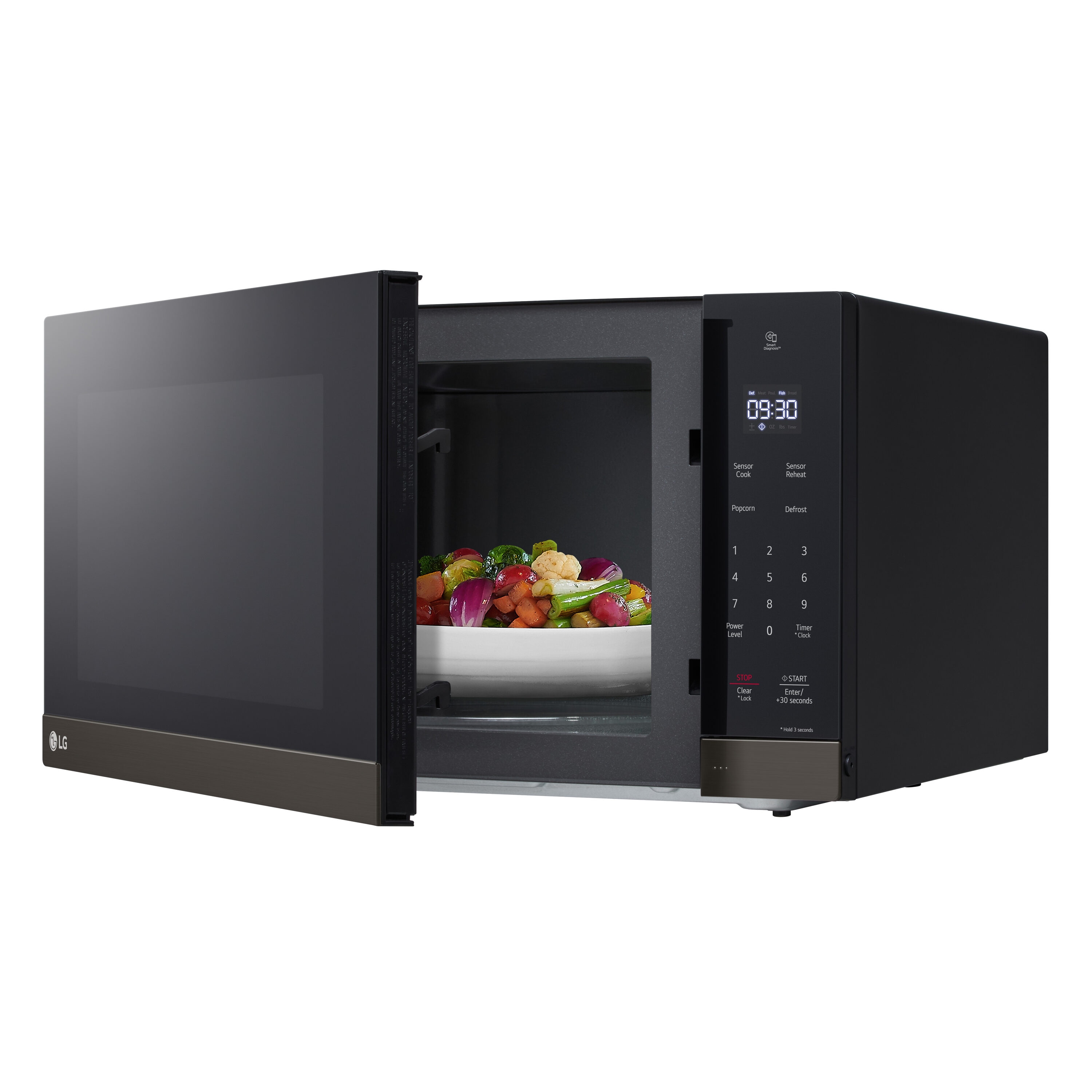 Microondas de Encimera LG de 2 pies cúbicos (Más de 1.5 pies cúbicos) con 1200 watts y controles de cocción con sensor (acero inoxidable negro) MSER2090D