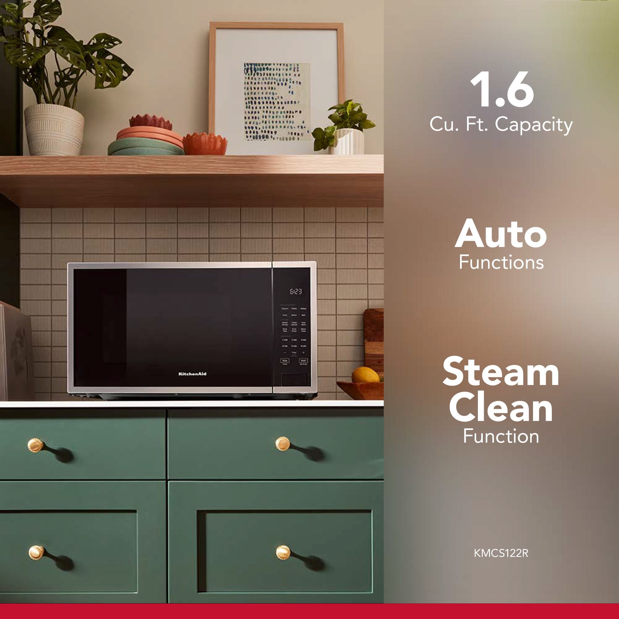 Microondas de mostrador de 1.6 pies cúbicos (más de 1.5 pies cúbicos) de 1700 watts con controles de cocción por sensor (acabado en acero inoxidable negro con protección contra manchas) de KitchenAid KMCS122RPS