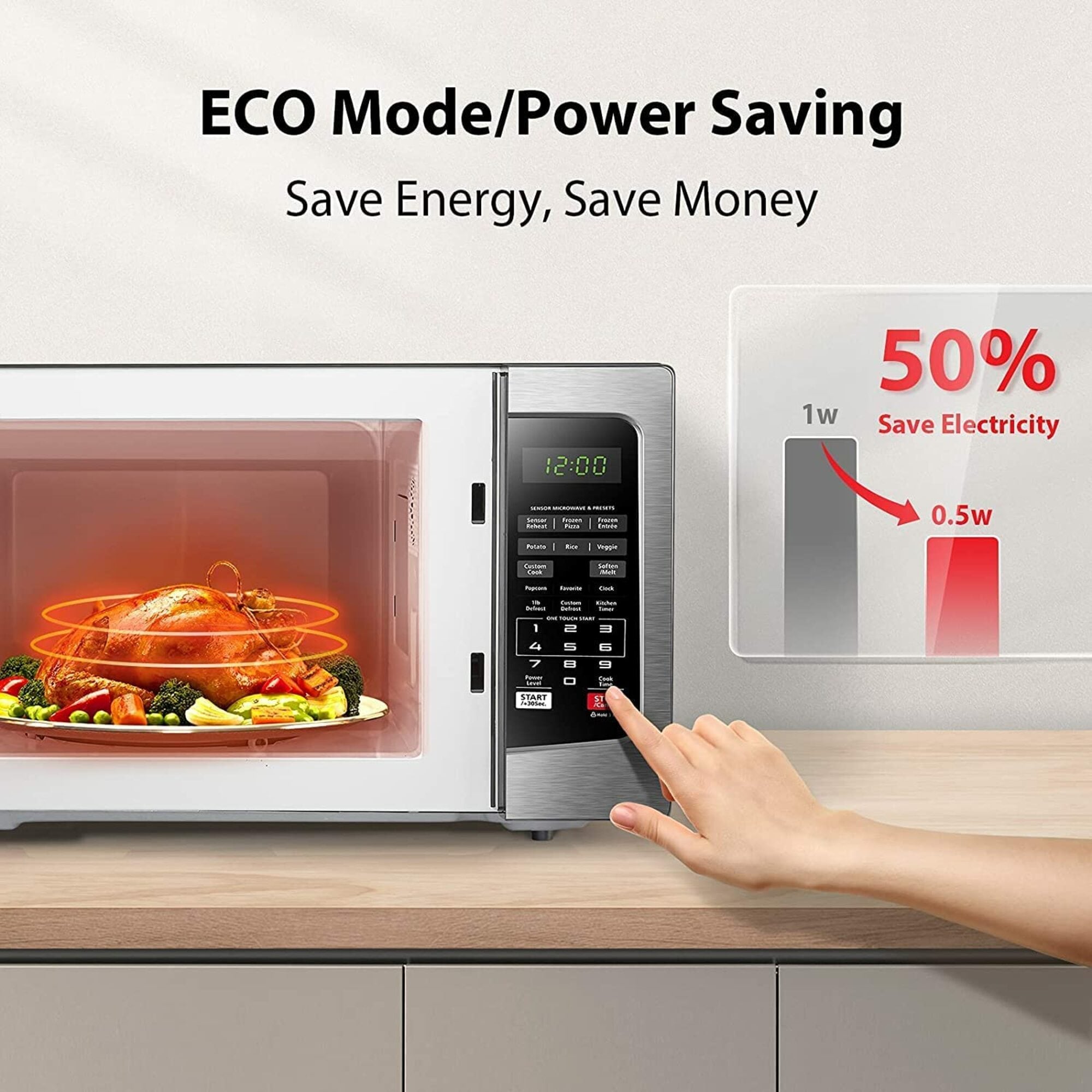 Horno de microondas de 1.2 pies cúbicos y 1000 watts de potencia media para encimera (acero inoxidable) EM131A5C-SS de Toshiba