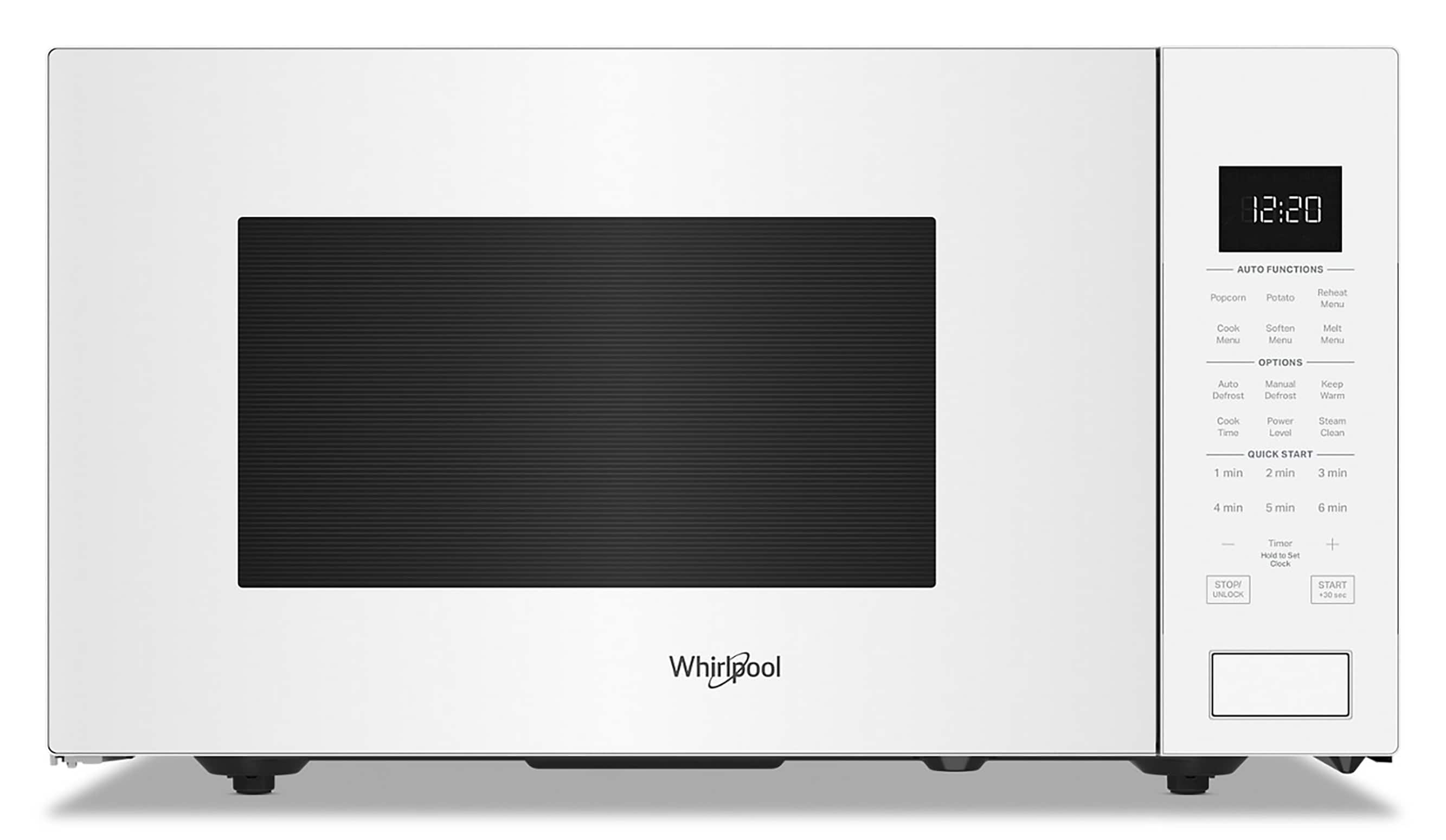 Microondas de mostrador Whirlpool de 1.6 pies cúbicos con controles de cocción por sensor de 1700 watts (blanco)