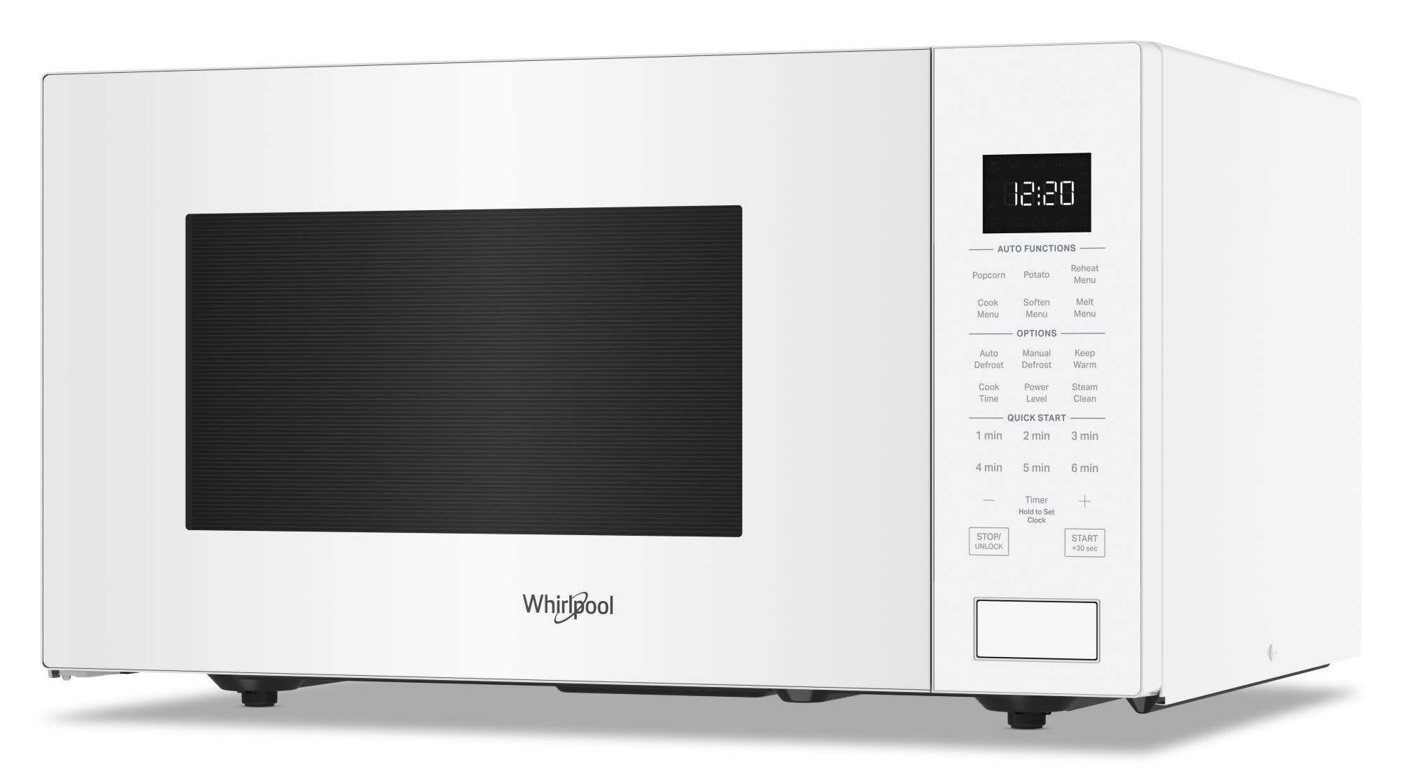 Microondas de mostrador Whirlpool de 1.6 pies cúbicos con controles de cocción por sensor de 1700 watts (blanco)