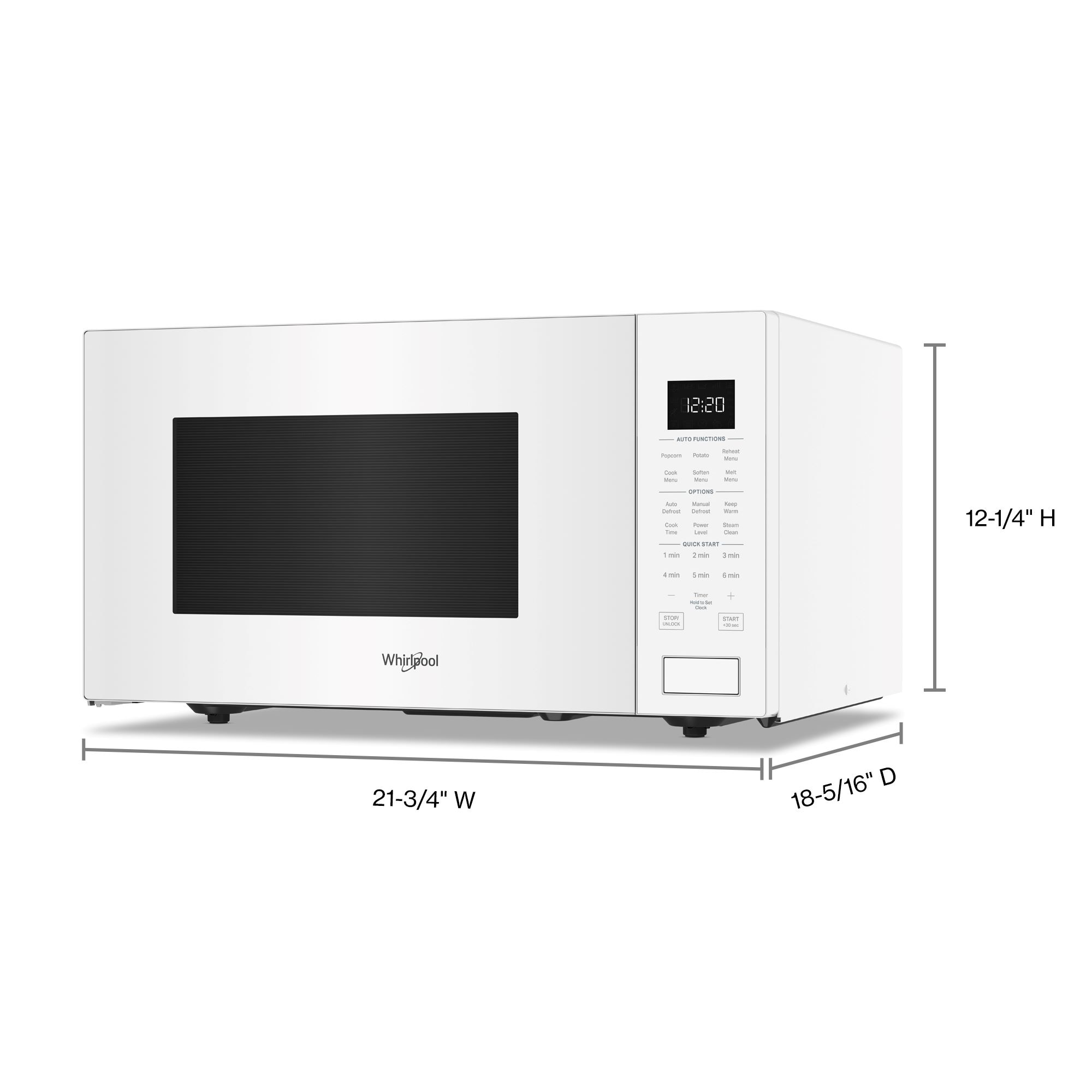 Microondas de mostrador Whirlpool de 1.6 pies cúbicos con controles de cocción por sensor de 1700 watts (blanco)