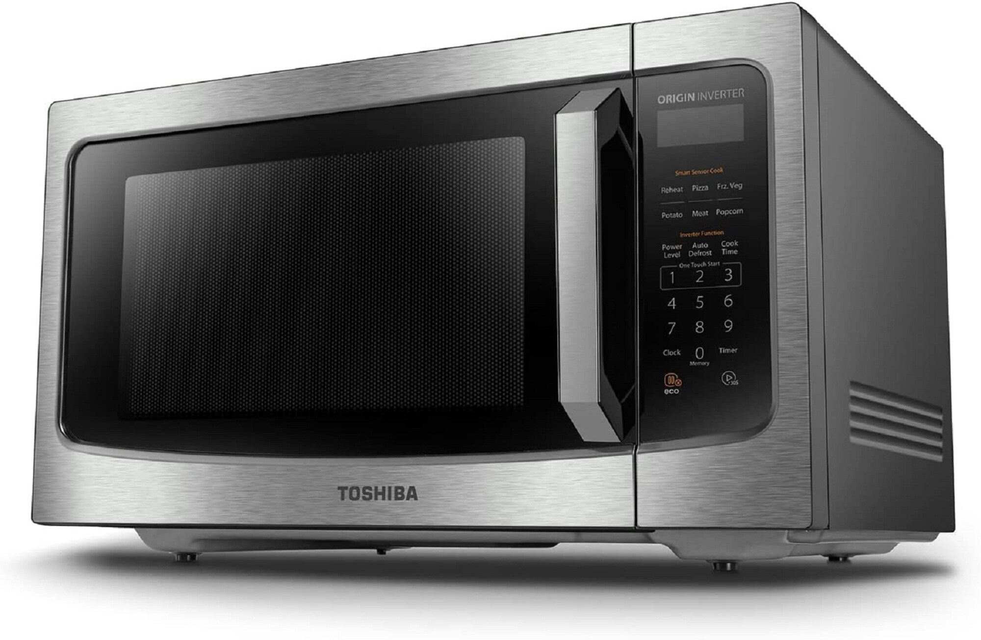Microondas de mostrador de acero inoxidable Toshiba de 1.6 pies cúbicos con controles de cocción con sensor de 1250 watts (ML-EM45PIT(SS))