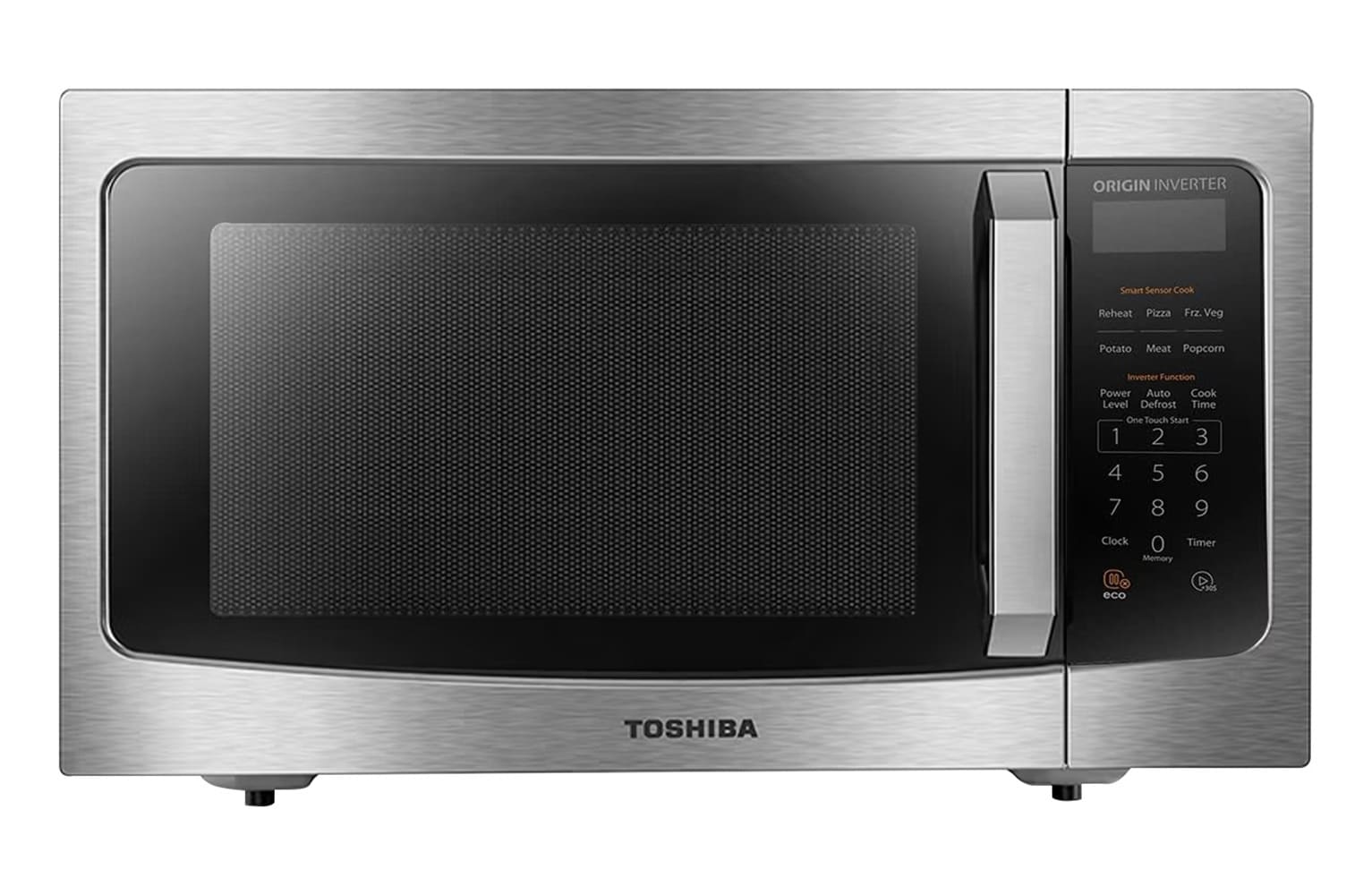 Microondas de mostrador de acero inoxidable Toshiba de 1.6 pies cúbicos con controles de cocción con sensor de 1250 watts (ML-EM45PIT(SS))