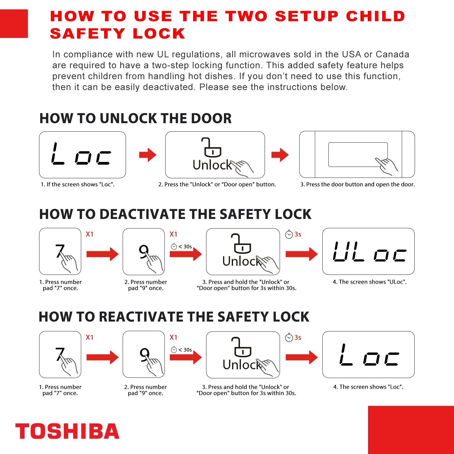 Microondas de 0.9 pies cúbicos con bloqueo de seguridad para niños, ahorro de energía y ajustes de un solo toque Toshiba (Acero inoxidable negro)