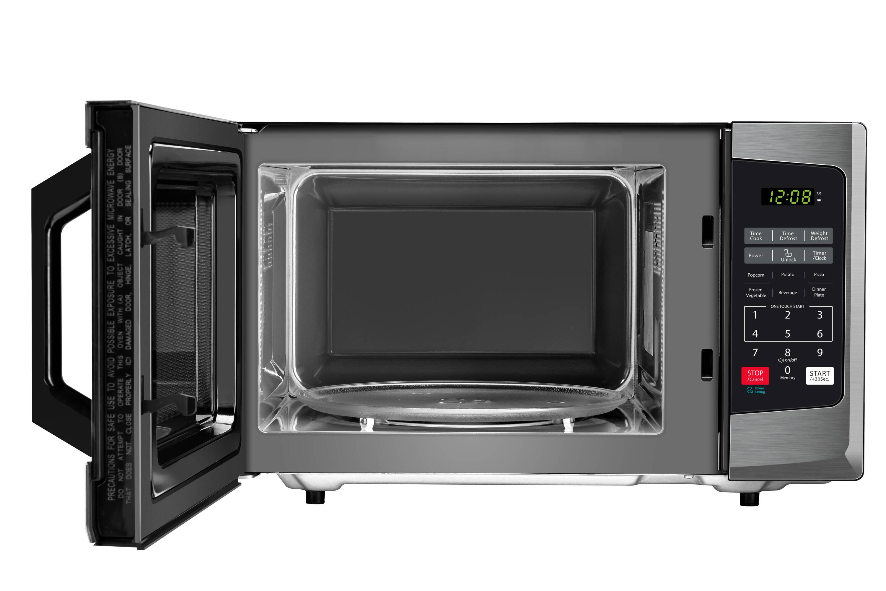 Microondas de 0.9 pies cúbicos con bloqueo de seguridad para niños, ahorro de energía y ajustes de un solo toque Toshiba (Acero inoxidable negro)