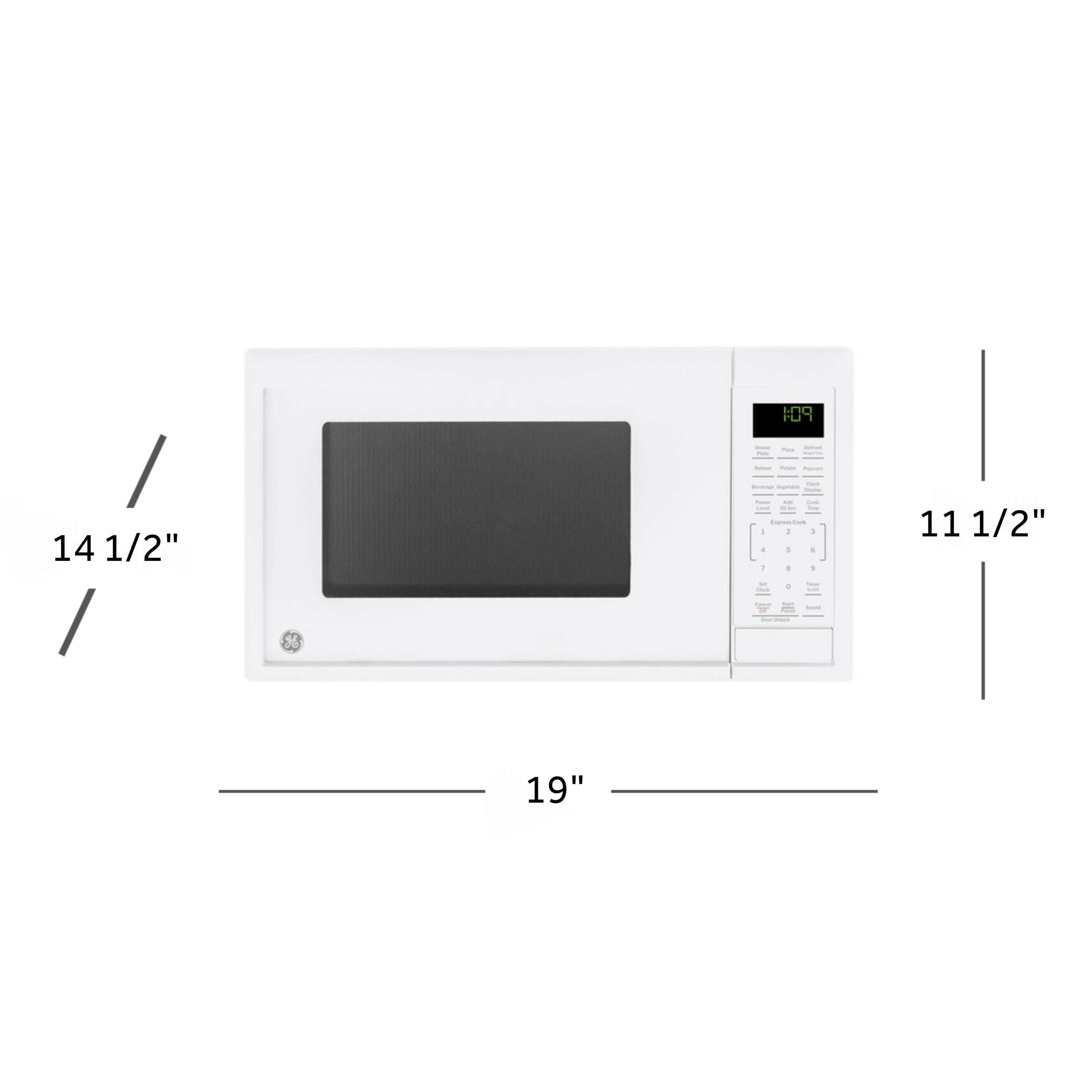 Microondas de mostrador blanco de 0.9 pies cúbicos (menos de 1.5 pies cúbicos) y 900 vatios.