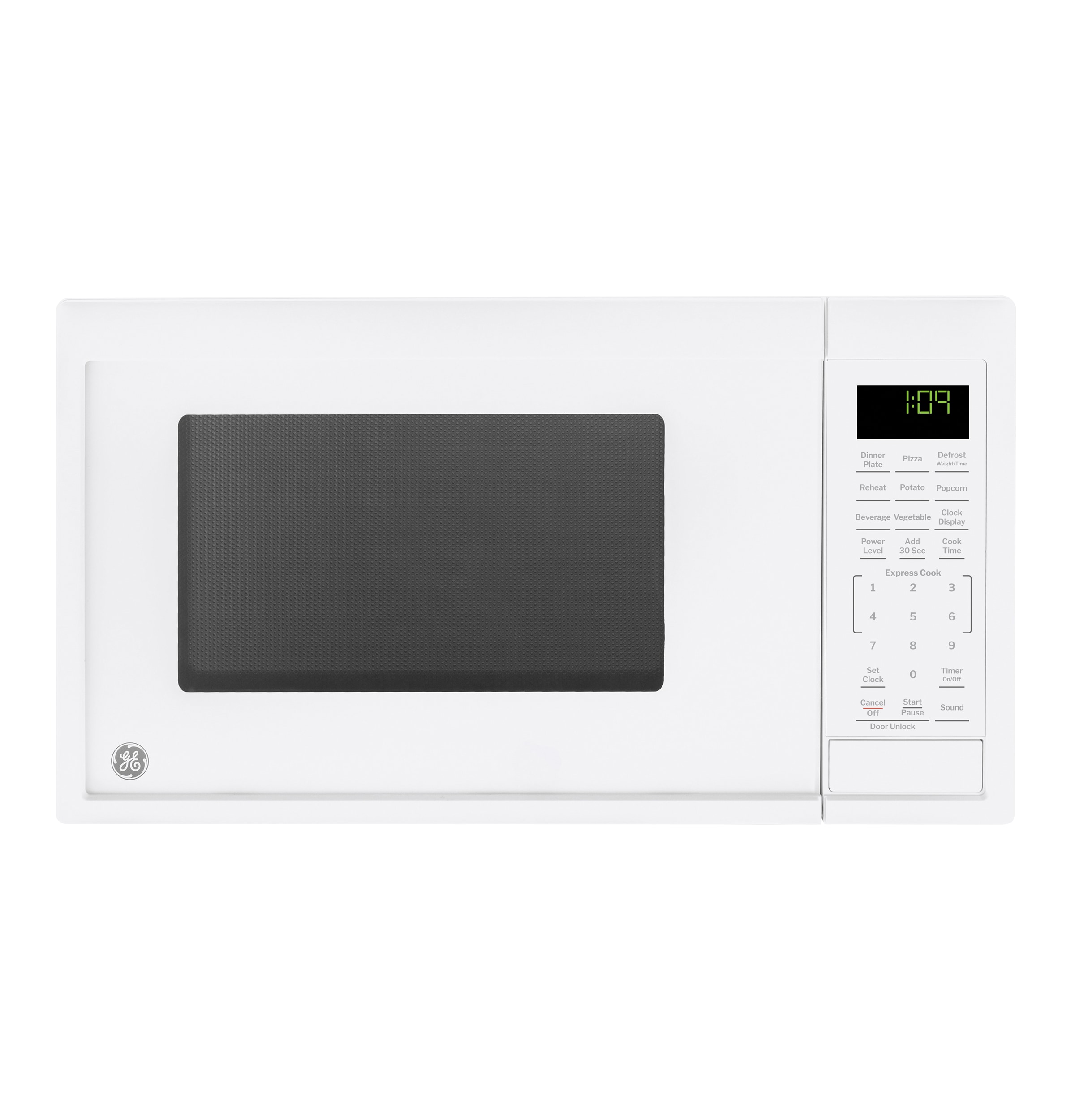 Microondas de mostrador blanco de 0.9 pies cúbicos (menos de 1.5 pies cúbicos) y 900 vatios.