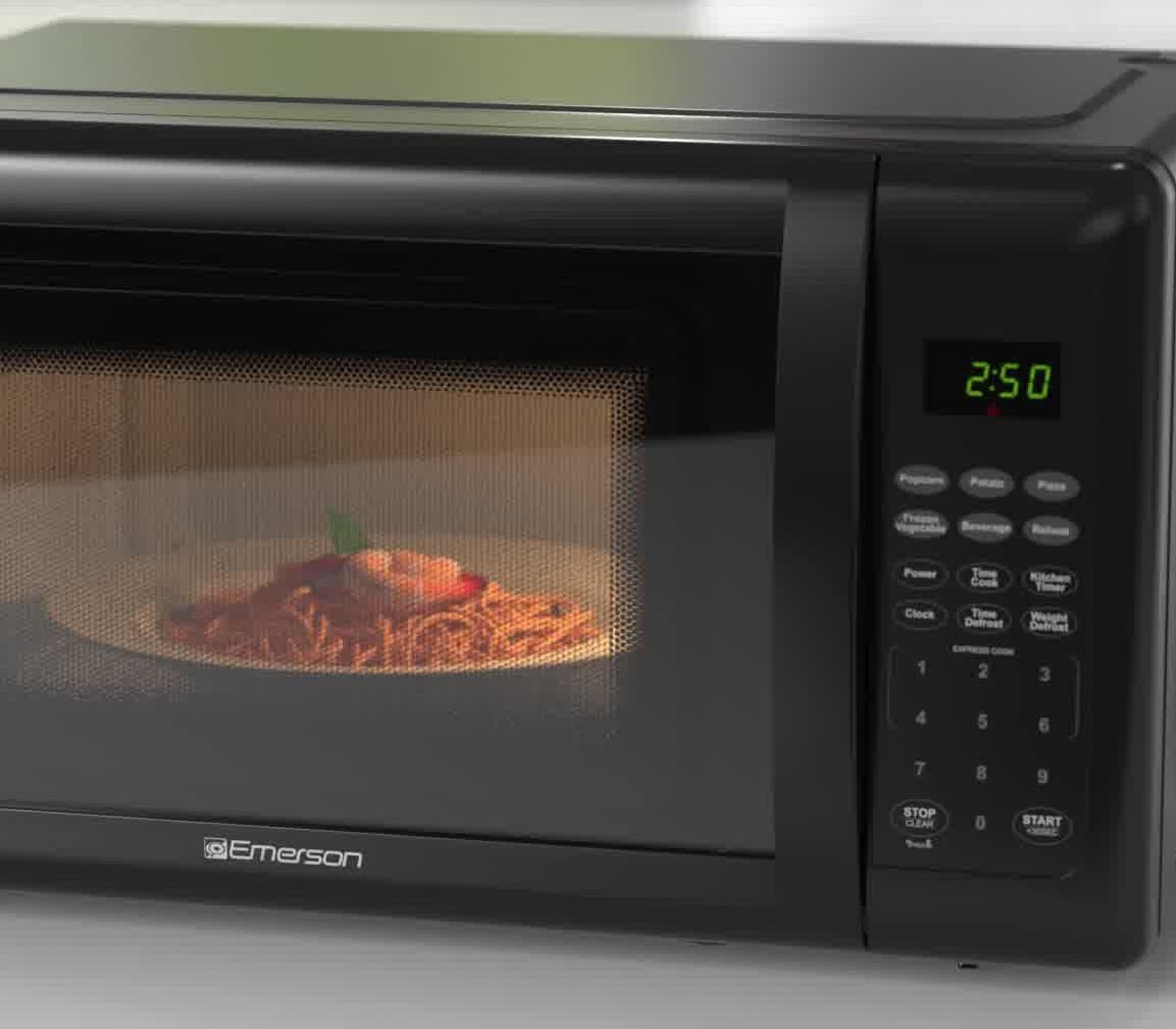 Horno de microondas de mostrador de 700 vatios, negro, de 0.7 pies cúbicos (menos de 1.5 pies cúbicos) de Emerson Radio