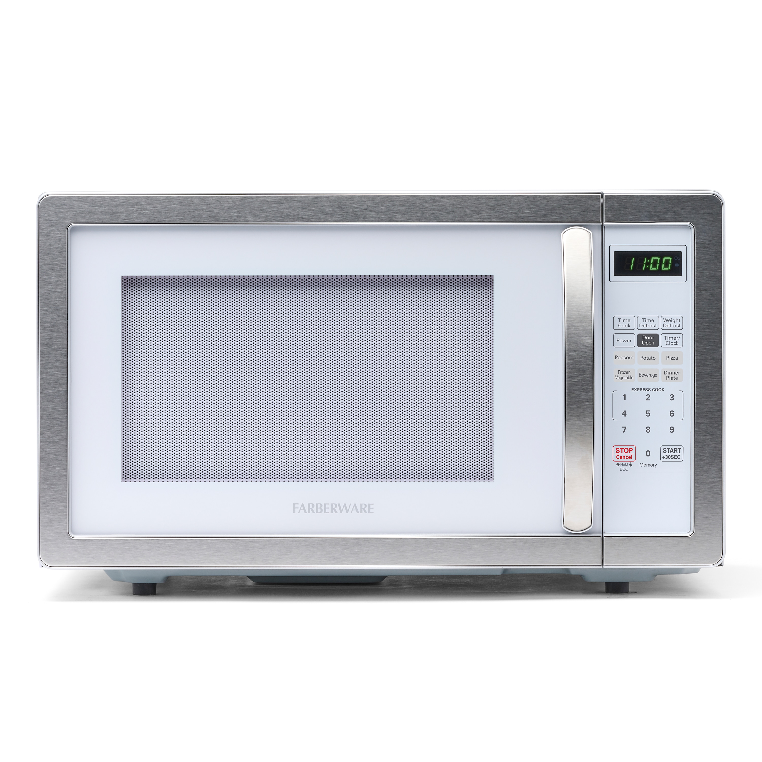 Microondas de Mostrador Farberware de 1.1 pies cúbicos y 1000 Watts (Blanco/Platino)