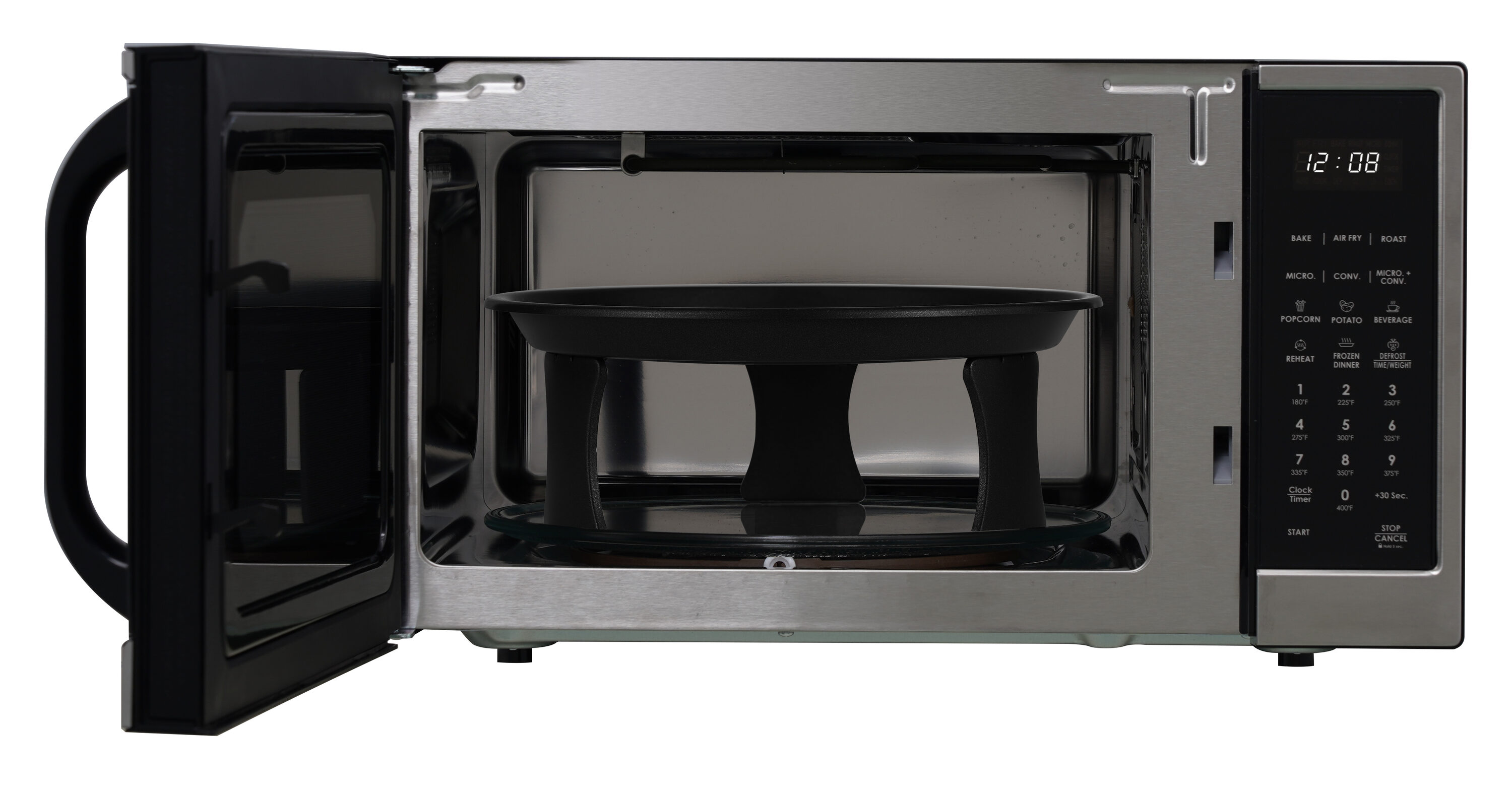 Horno de convección de mostrador con microondas y freidora de aire de 1.2 pies cúbicos y 1000 watts de potencia (acero inoxidable)