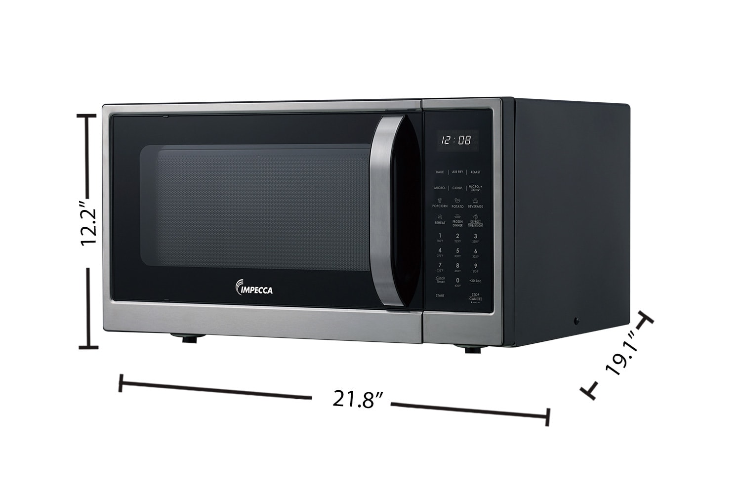 Horno de convección de mostrador con microondas y freidora de aire de 1.2 pies cúbicos y 1000 watts de potencia (acero inoxidable)