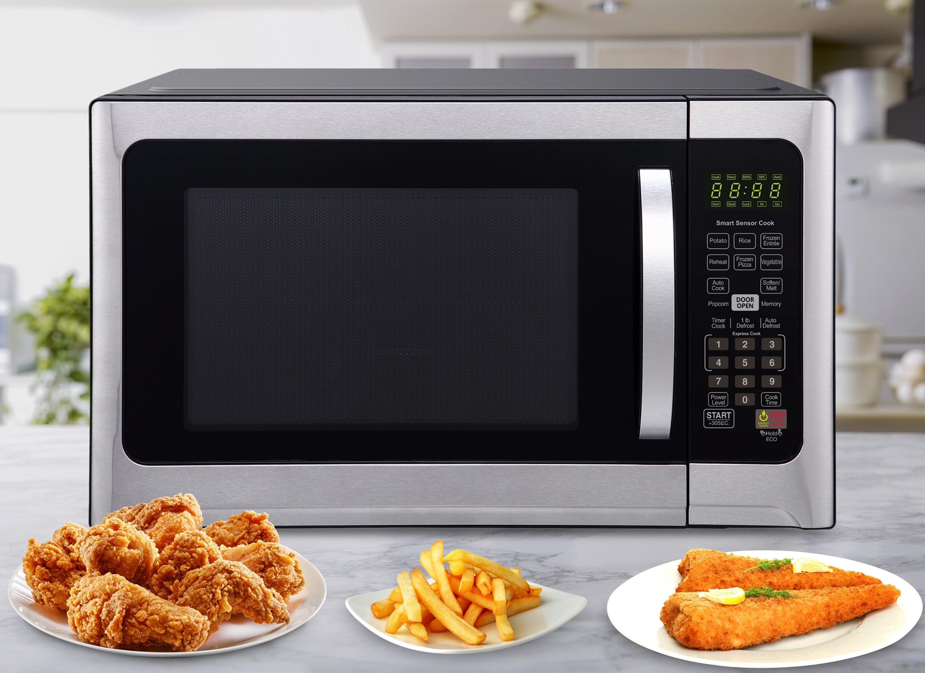 Horno de microondas de encimera profesional de 1.2 pies cúbicos con controles de cocción por sensor de 1000 watts (acero inoxidable/negro)