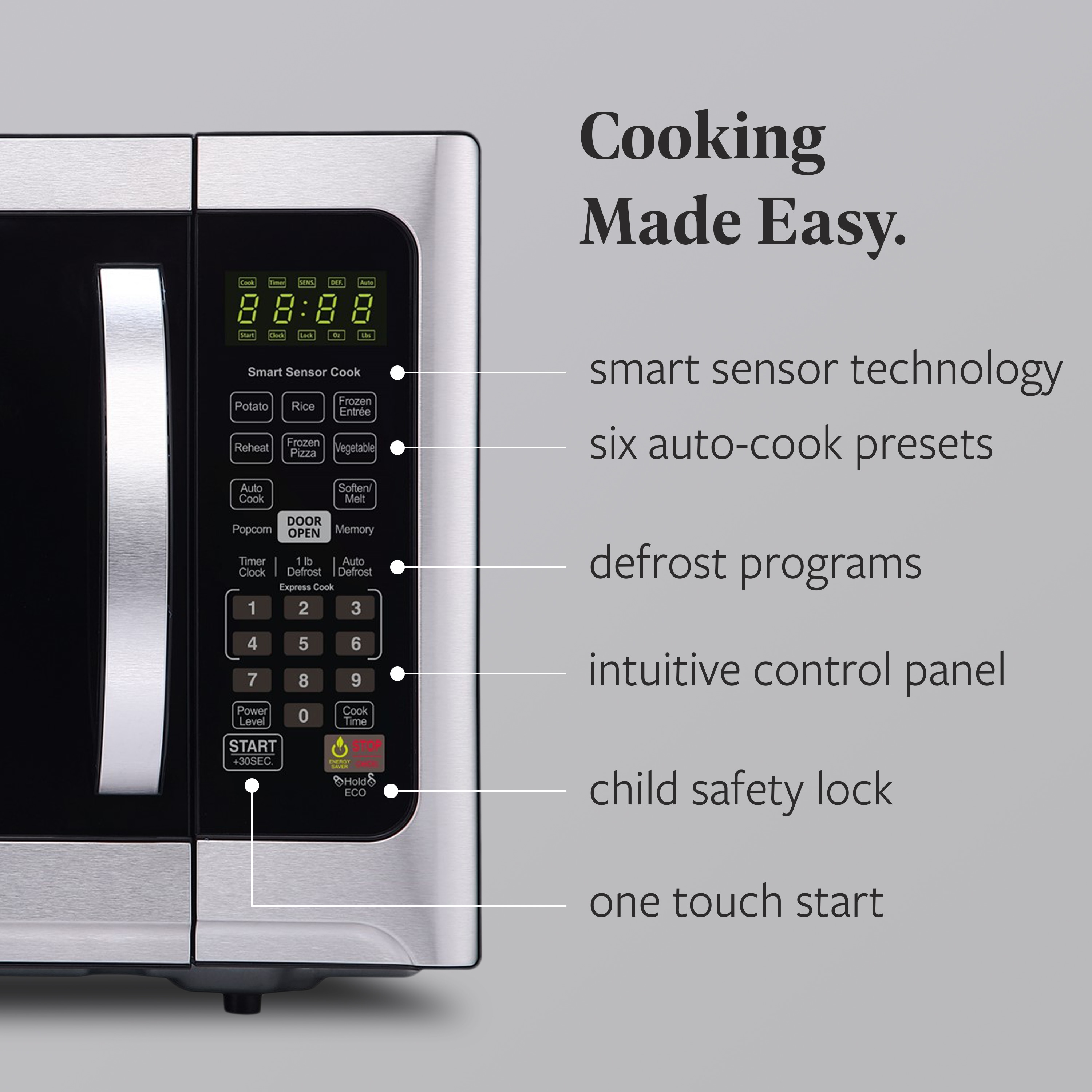 Horno de microondas de encimera profesional de 1.2 pies cúbicos con controles de cocción por sensor de 1000 watts (acero inoxidable/negro)