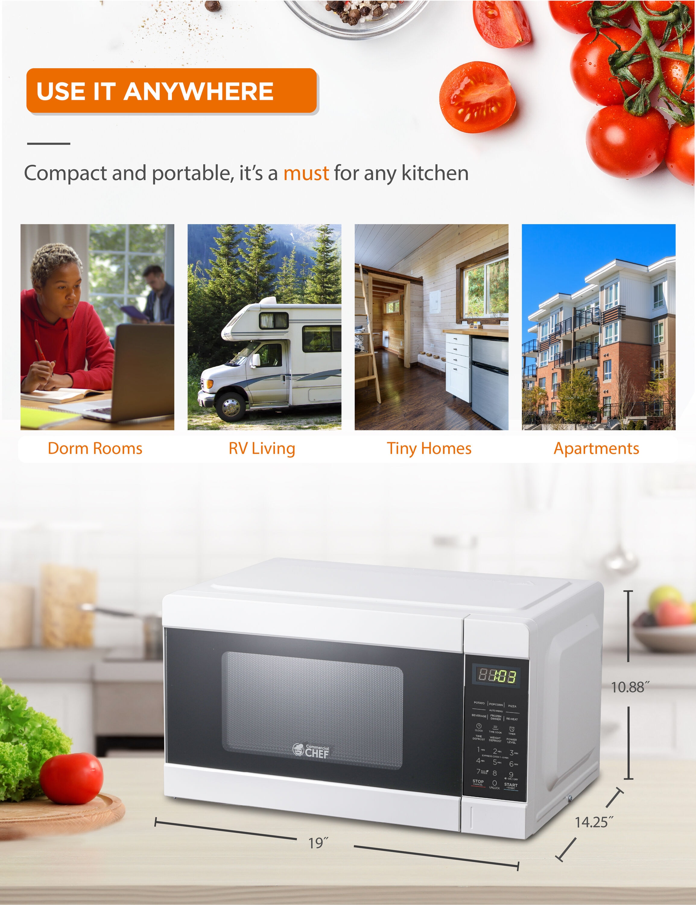 Horno de Microondas de Encimera de 0.9 pies cúbicos (Menos de 1.5 pies cúbicos) y 900 Watts (Blanco) CHM990W