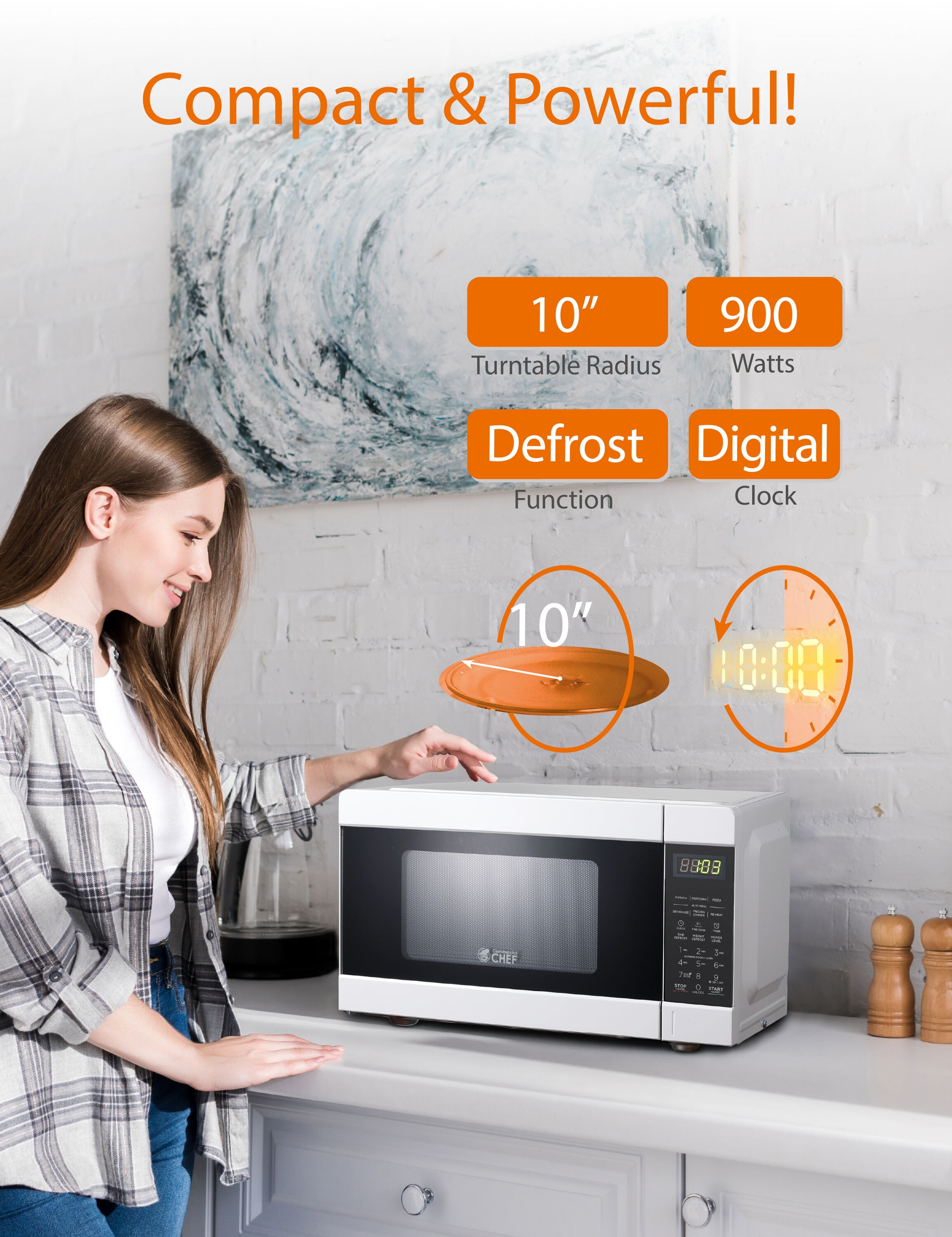 Horno de Microondas de Encimera de 0.9 pies cúbicos (Menos de 1.5 pies cúbicos) y 900 Watts (Blanco) CHM990W